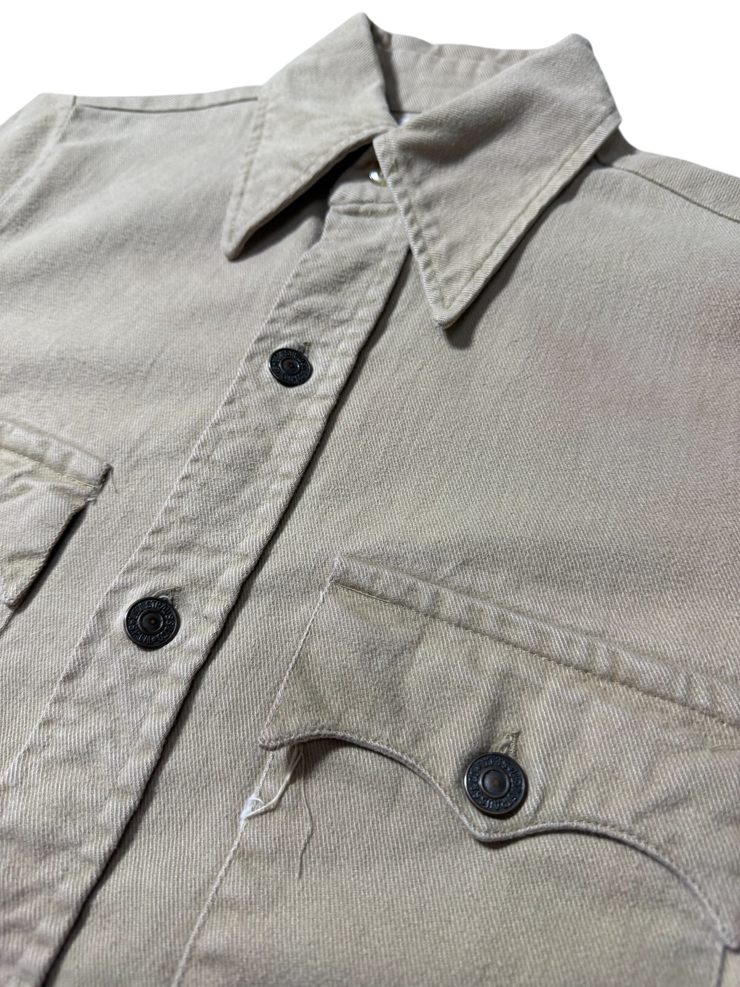Vintage Levis Tan Western Workwear Shirt Twin Chest Pockets Faded Twill