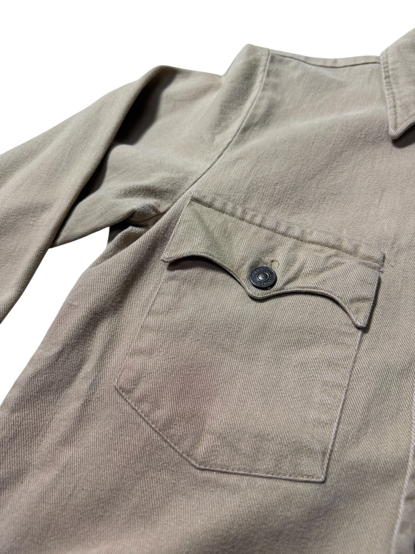 Vintage Levis Tan Western Workwear Shirt Twin Chest Pockets Faded Twill