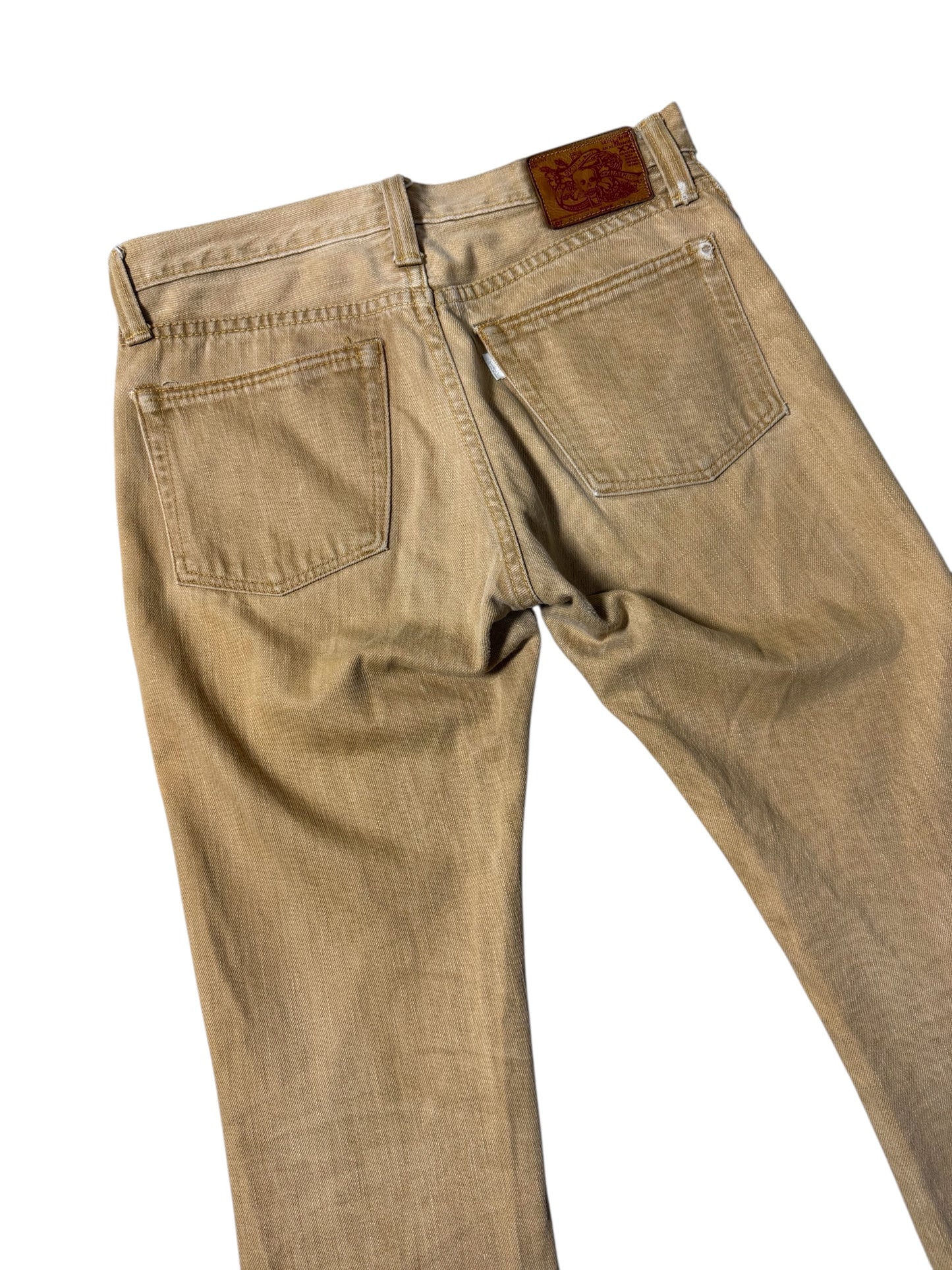 Vintage Fab Four Alchemist Japan Tan Denim Jeans Skull Patch Slim Straight 2000s