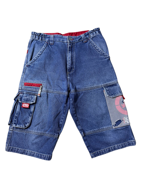 Vintage Ecko Unltd Y2K Denim Cargo Shorts Mesh Panel Zip Pocket