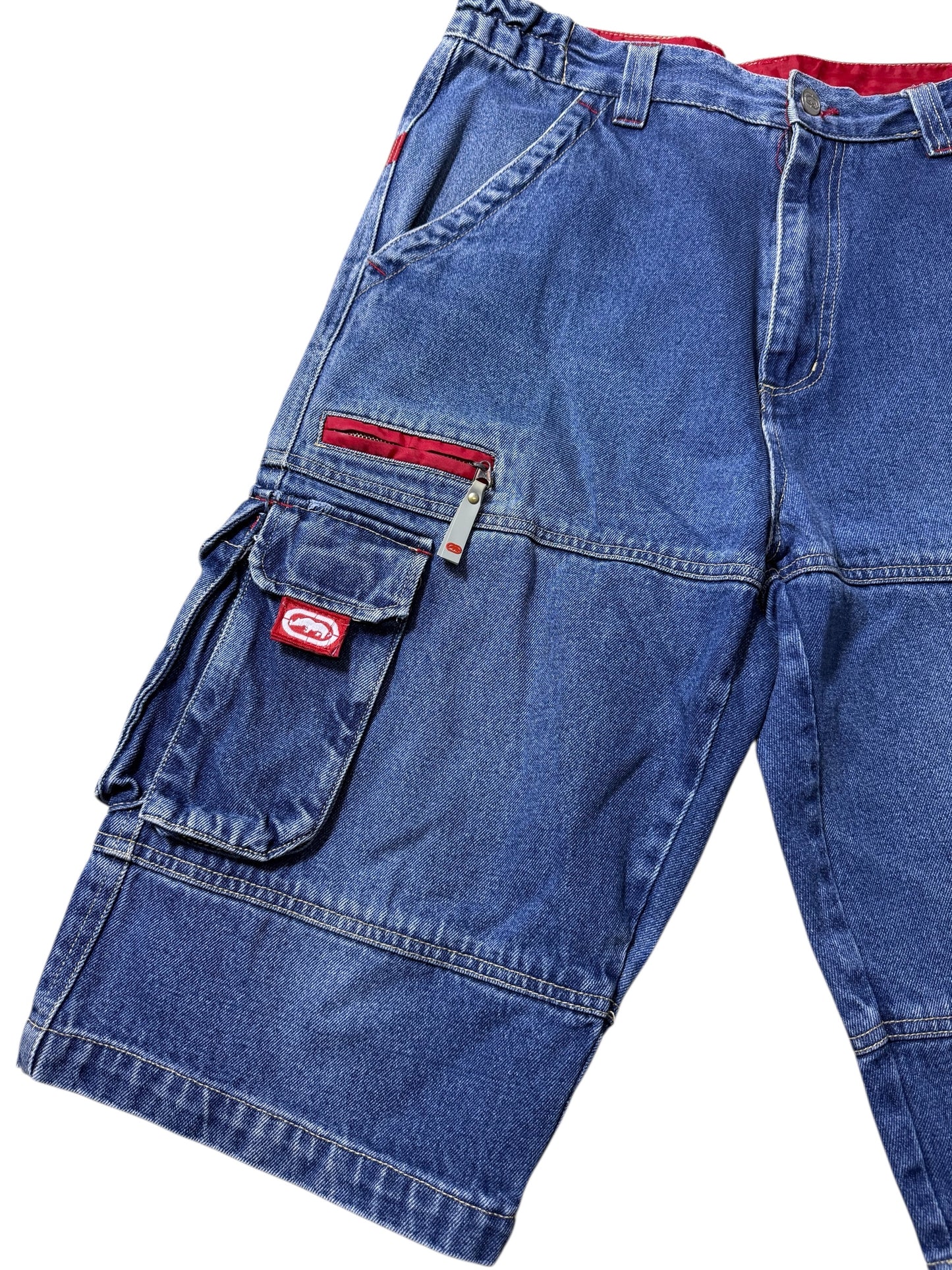 Vintage Ecko Unltd Y2K Denim Cargo Shorts Mesh Panel Zip Pocket