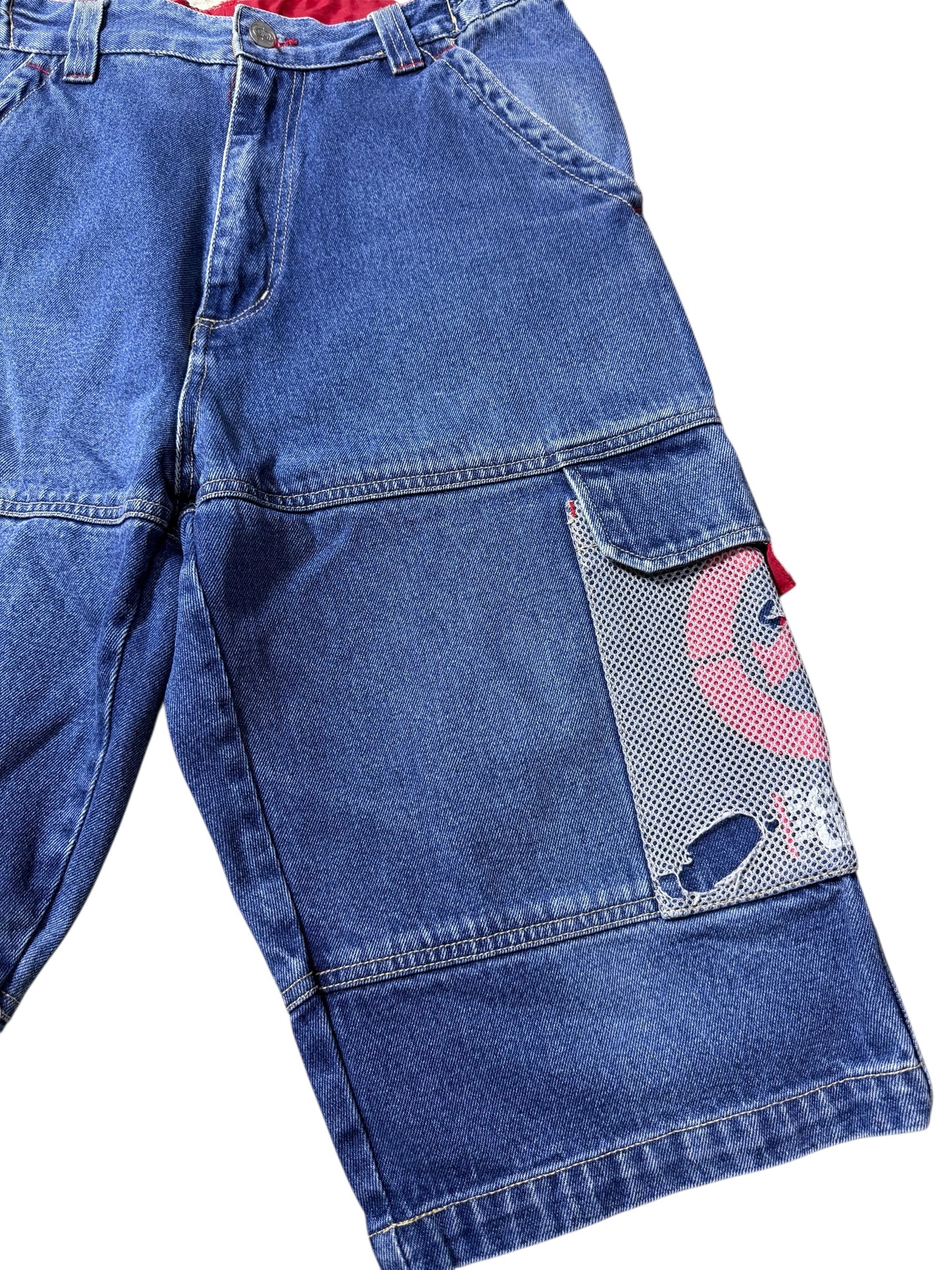 Vintage Ecko Unltd Y2K Denim Cargo Shorts Mesh Panel Zip Pocket