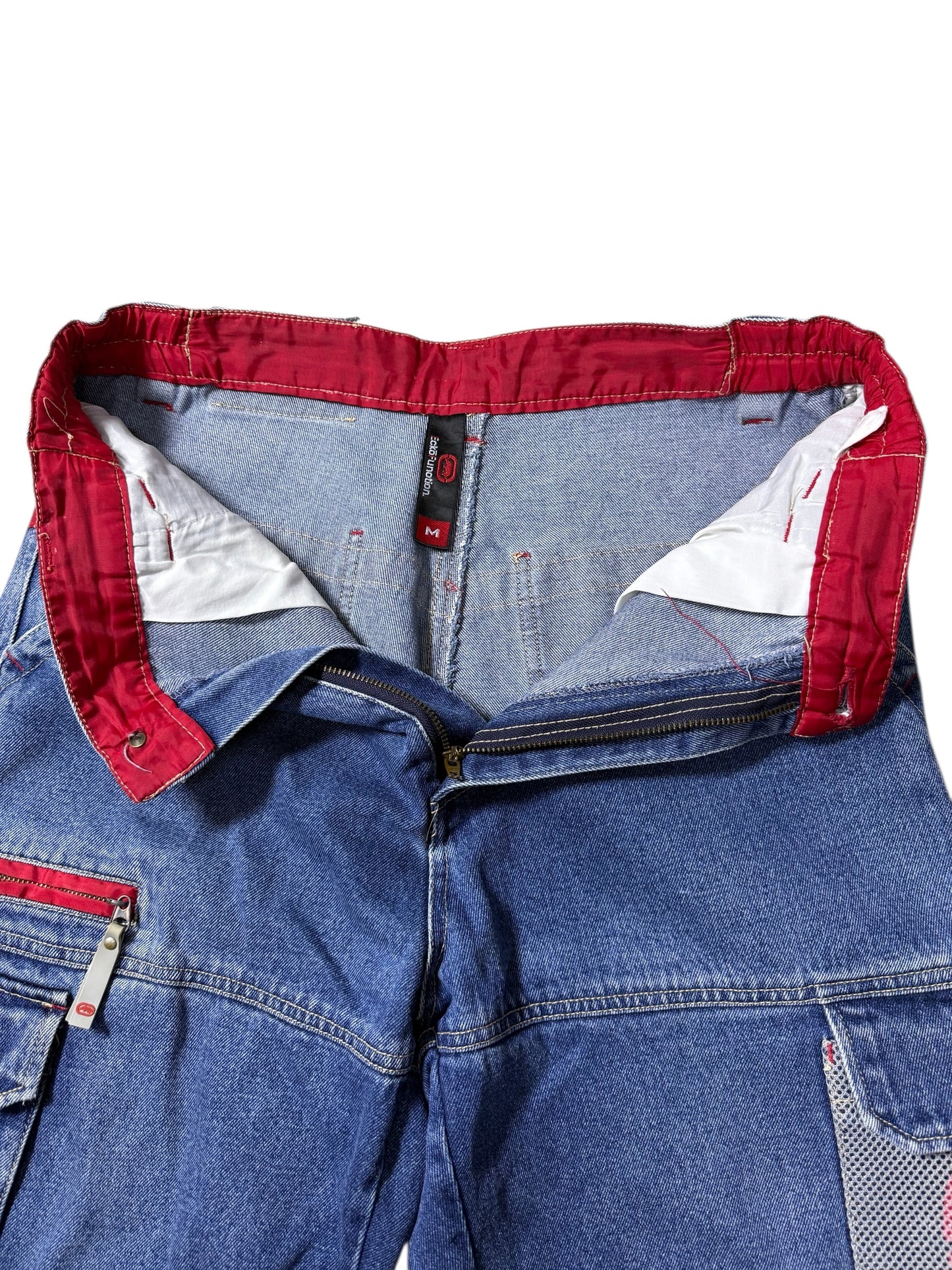 Vintage Ecko Unltd Y2K Denim Cargo Shorts Mesh Panel Zip Pocket