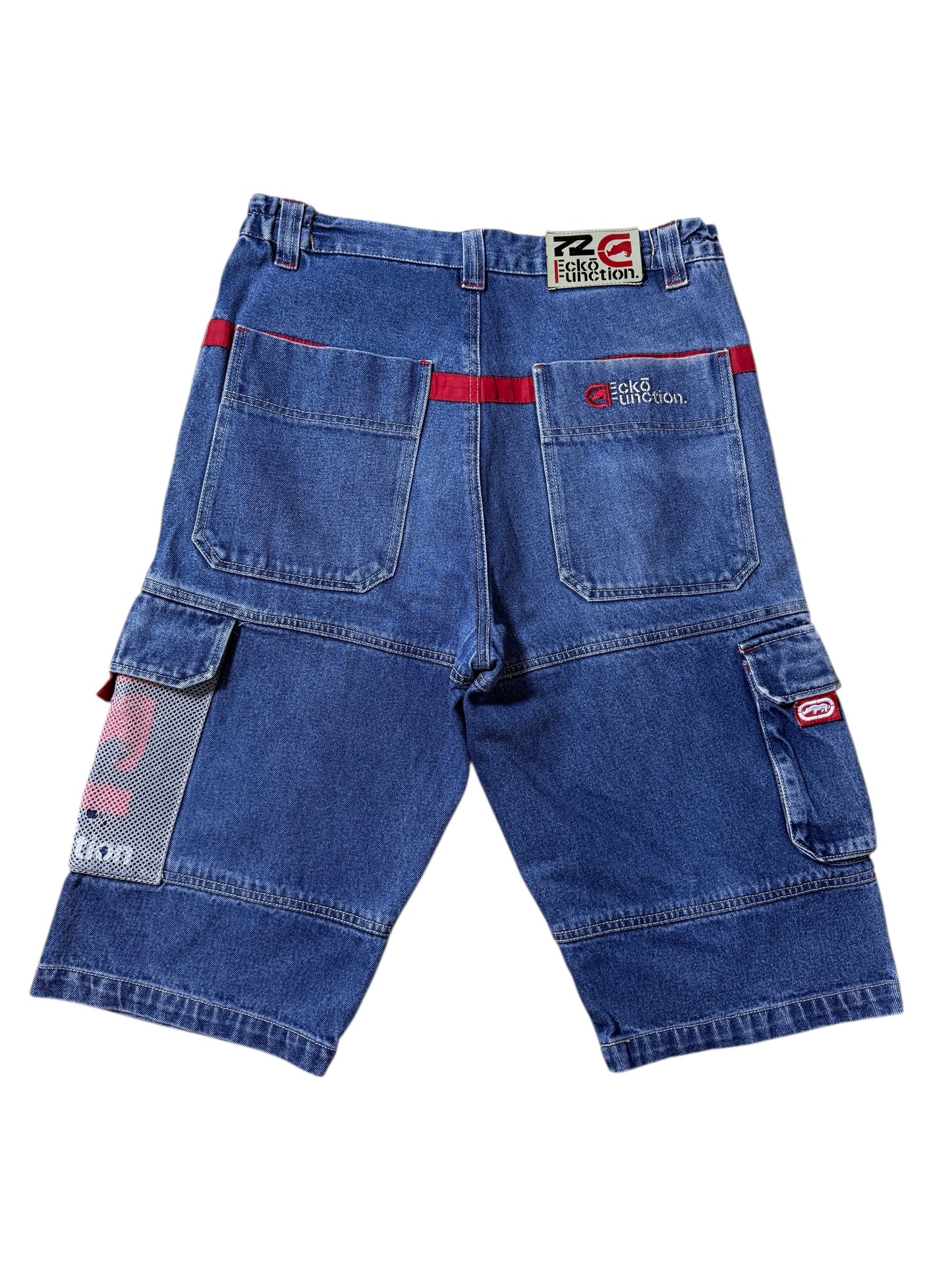Vintage Ecko Unltd Y2K Denim Cargo Shorts Mesh Panel Zip Pocket
