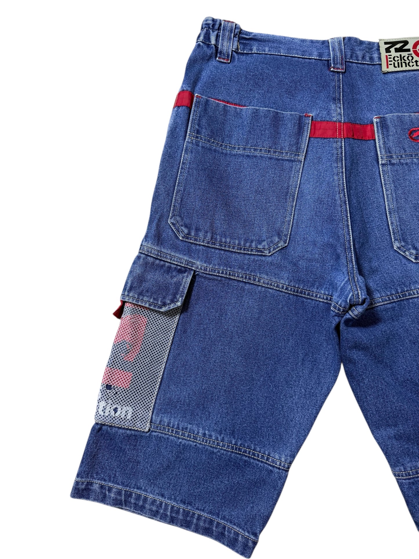 Vintage Ecko Unltd Y2K Denim Cargo Shorts Mesh Panel Zip Pocket