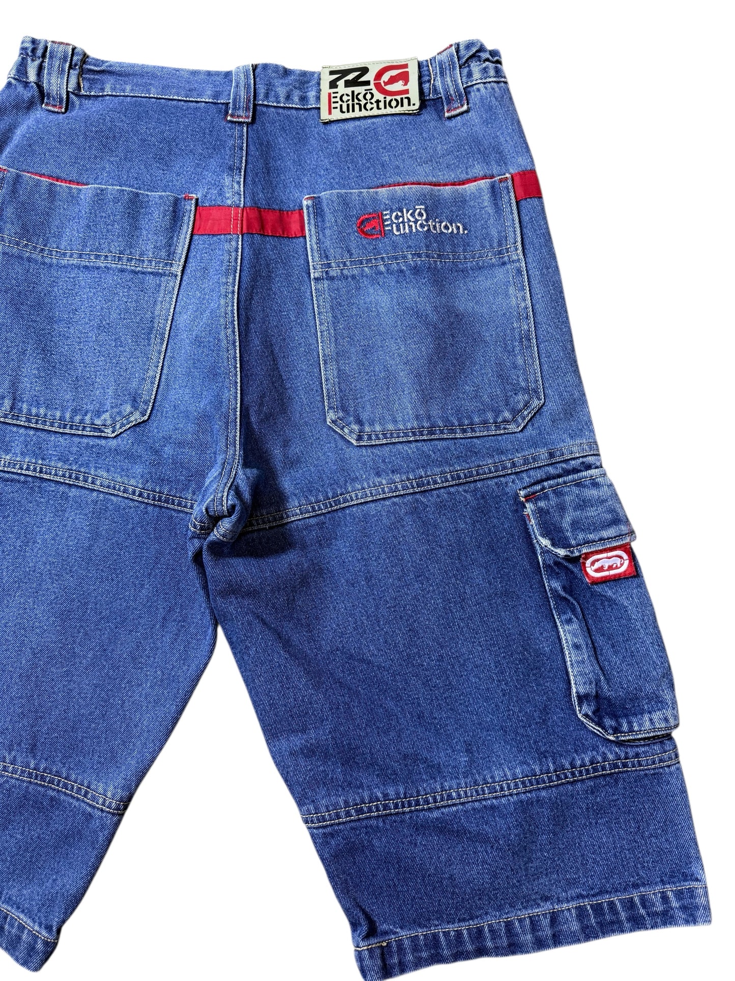 Vintage Ecko Unltd Y2K Denim Cargo Shorts Mesh Panel Zip Pocket