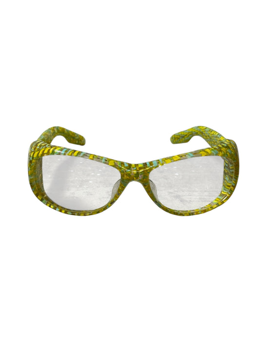 QBRICK Japanese Designer Sunglasses Yellow Green Confetti Frame