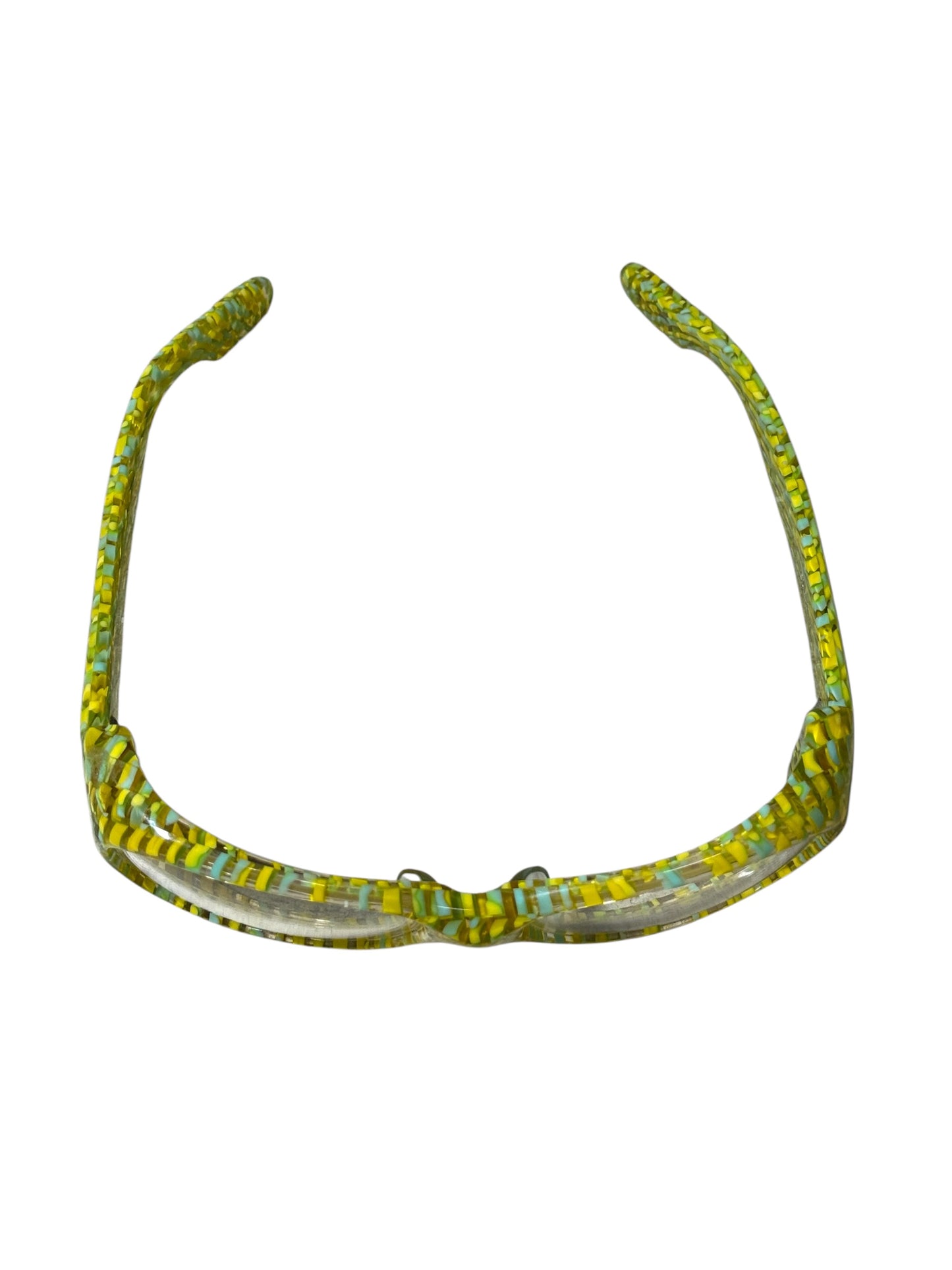 QBRICK Japanese Designer Sunglasses Yellow Green Confetti Frame