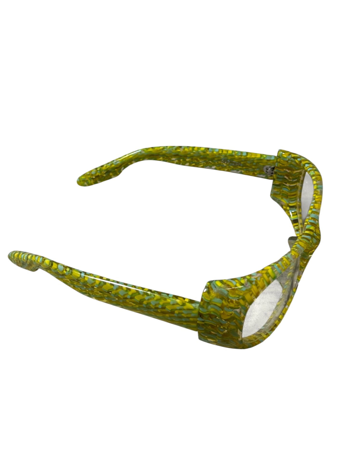 QBRICK Japanese Designer Sunglasses Yellow Green Confetti Frame