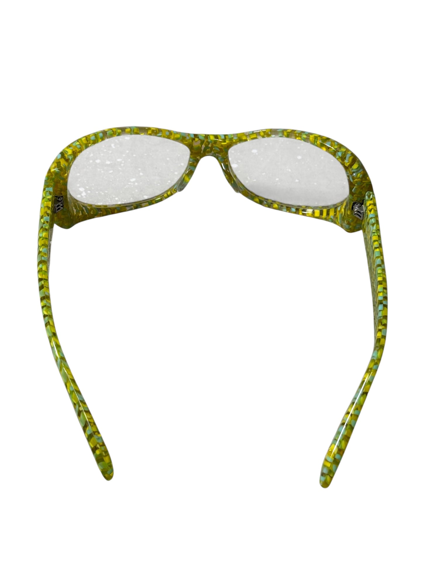 QBRICK Japanese Designer Sunglasses Yellow Green Confetti Frame