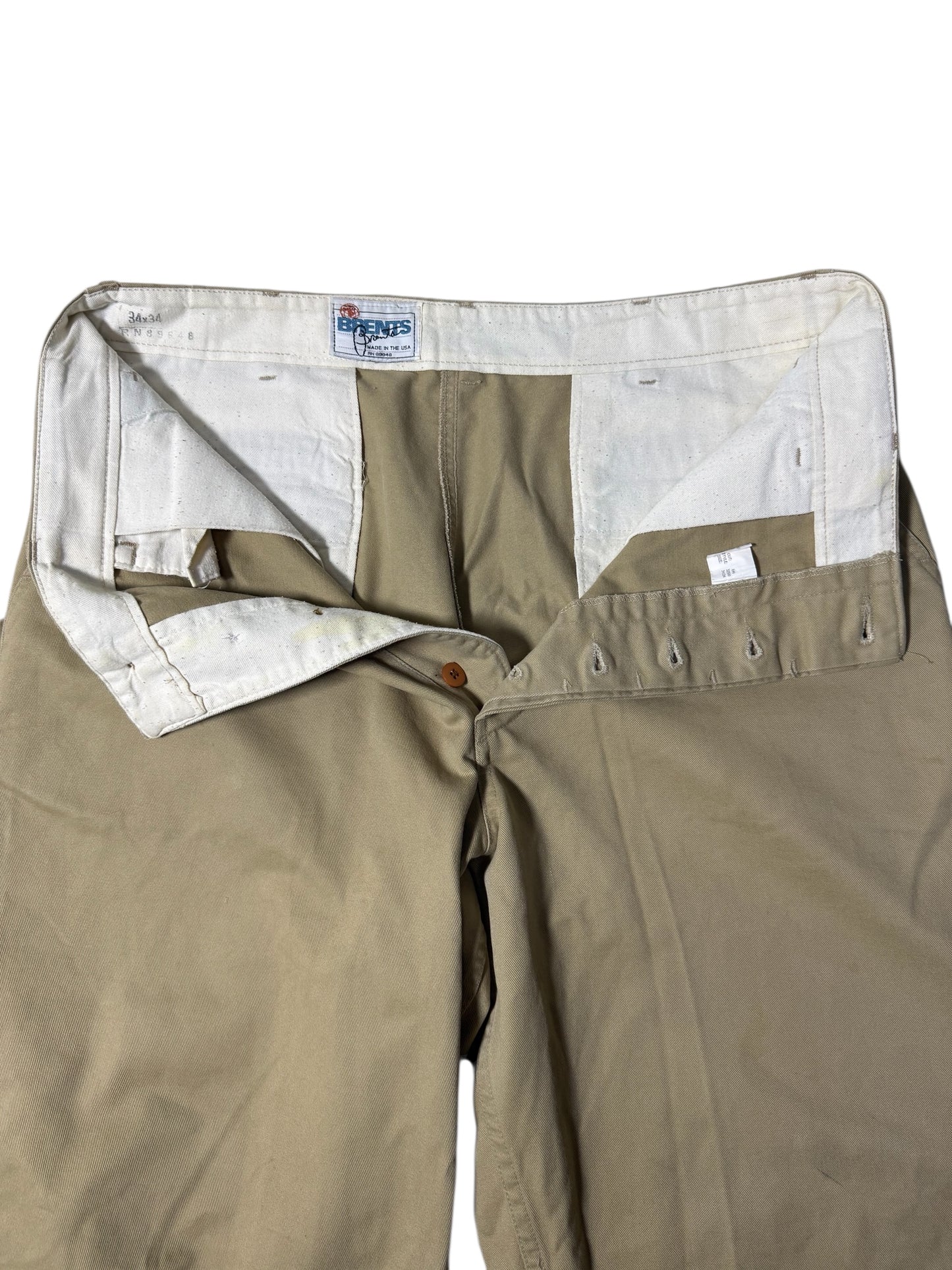 Vintage 1970s–80s Brents Button-Fly Chino Pants USA Made Workwear Khaki Trousers