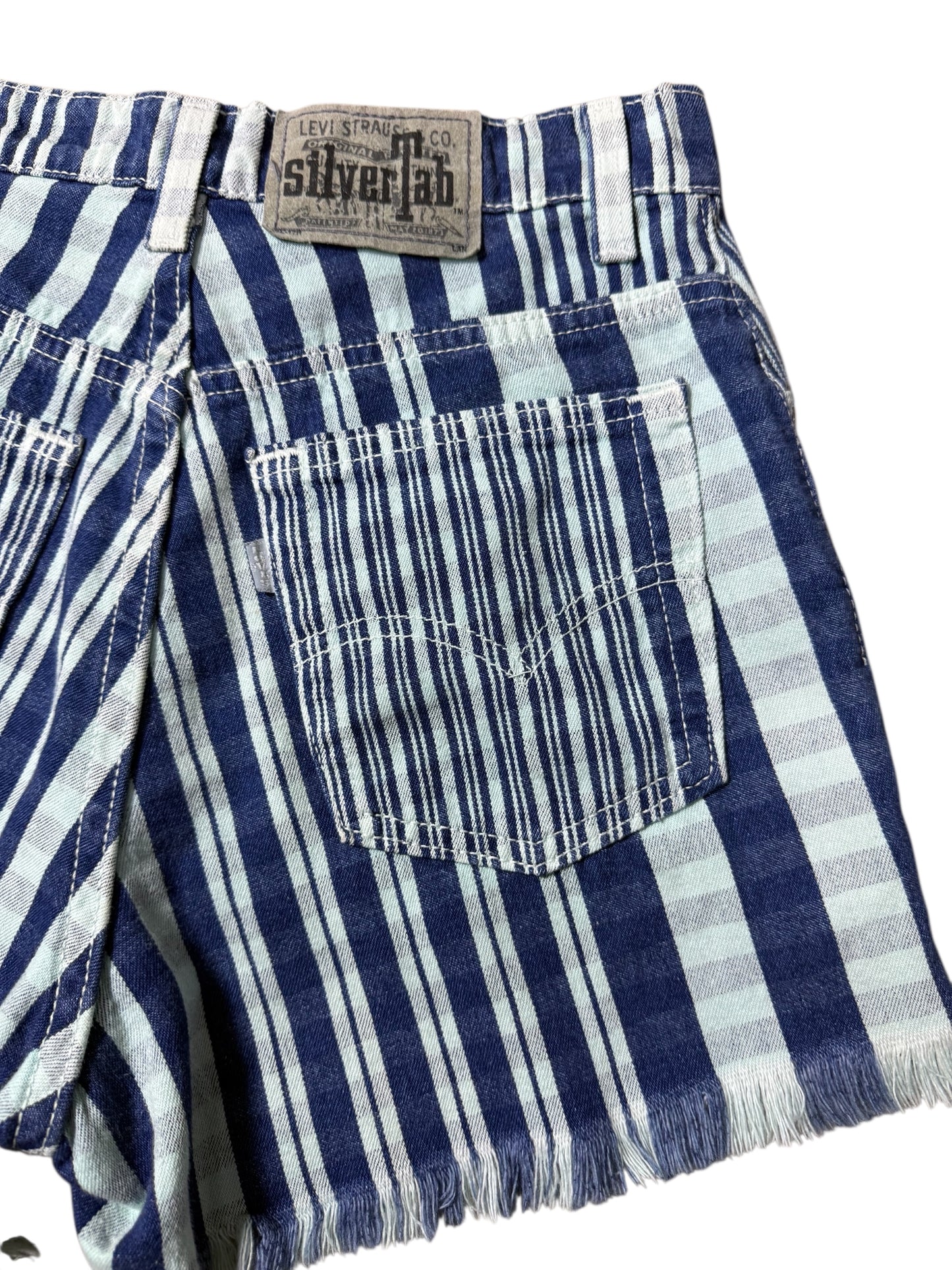 Vintage 1990s Levis SilverTab Striped Denim Shorts  Cut Off