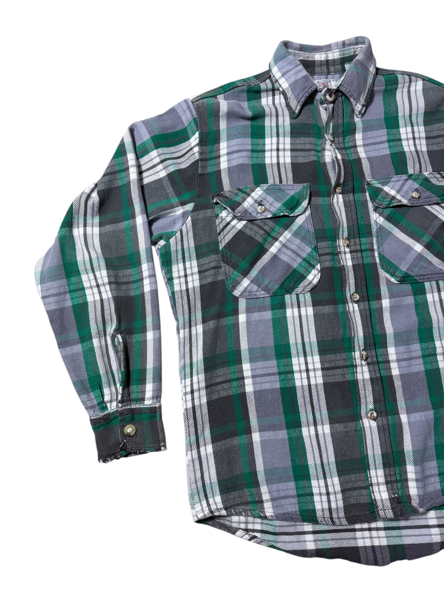 Vintage 1980s Private Property Plaid Flannel Shirt Made in USA Distressed Workwear