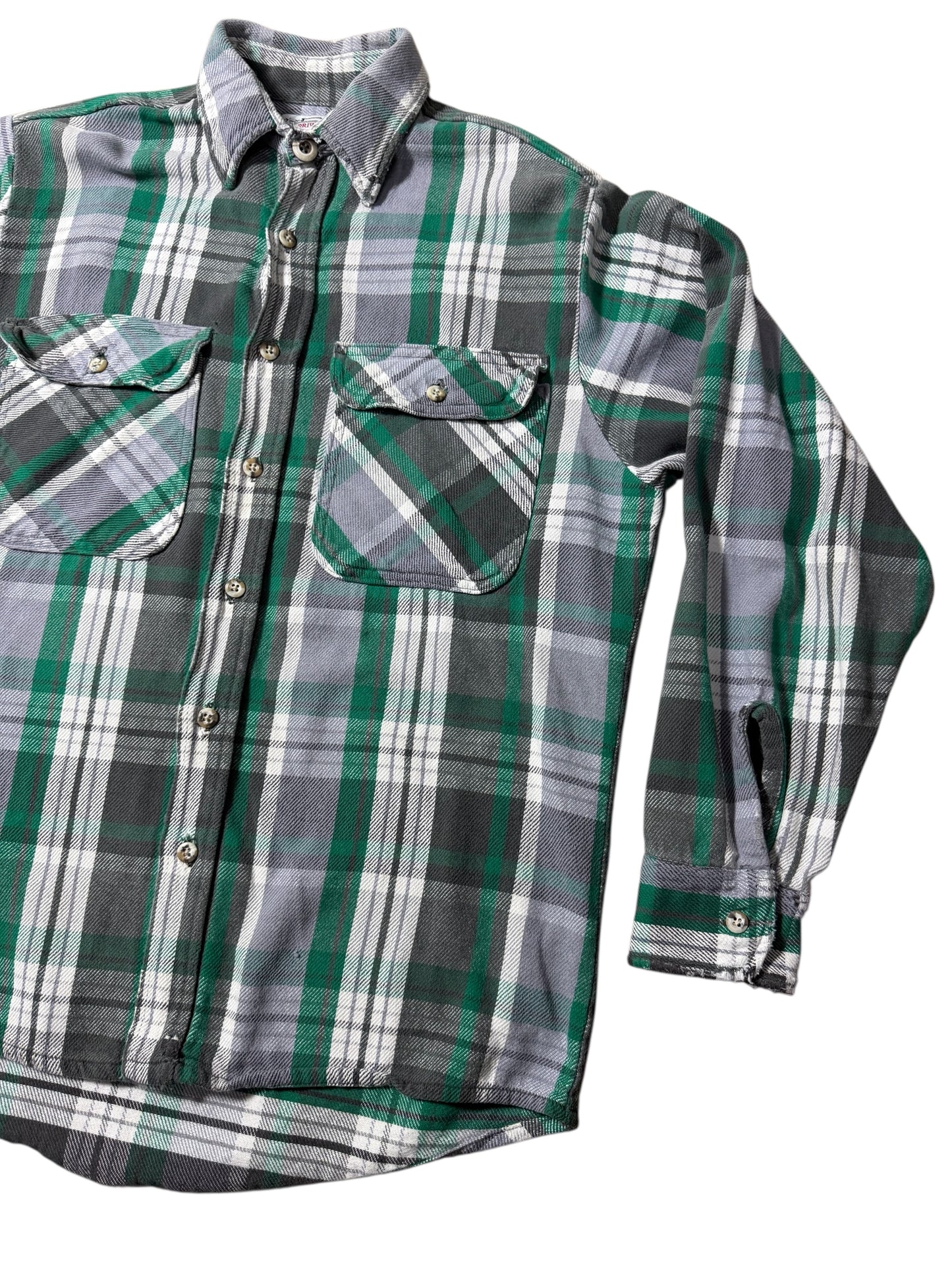 Vintage 1980s Private Property Plaid Flannel Shirt Made in USA Distressed Workwear