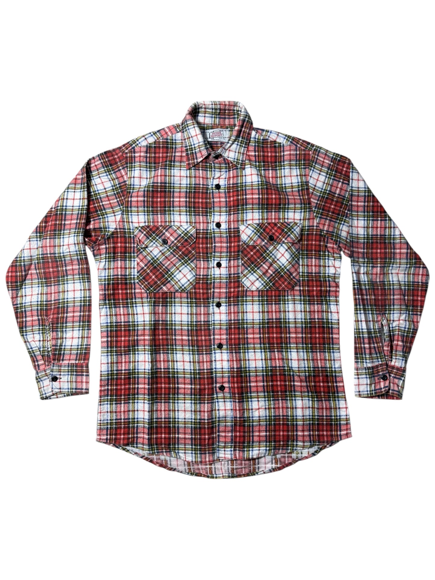 Vintage 1980s–1990s Private Property Plaid Flannel Work Shirt