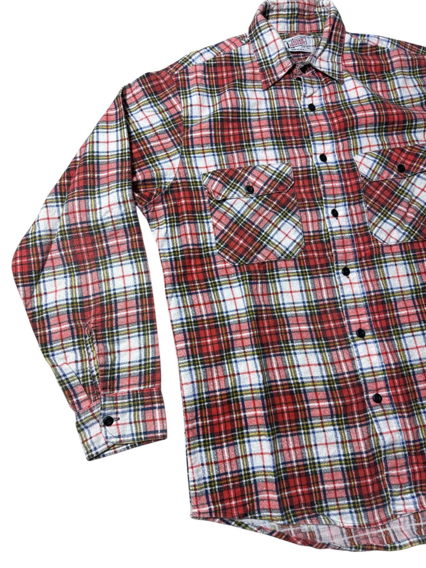 Vintage 1980s–1990s Private Property Plaid Flannel Work Shirt