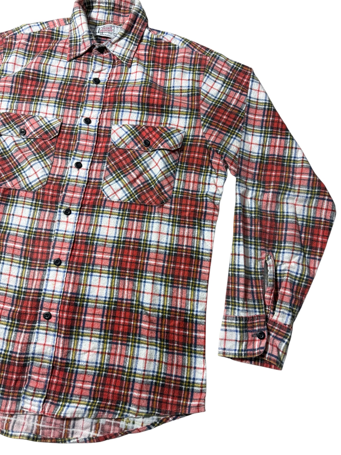 Vintage 1980s–1990s Private Property Plaid Flannel Work Shirt