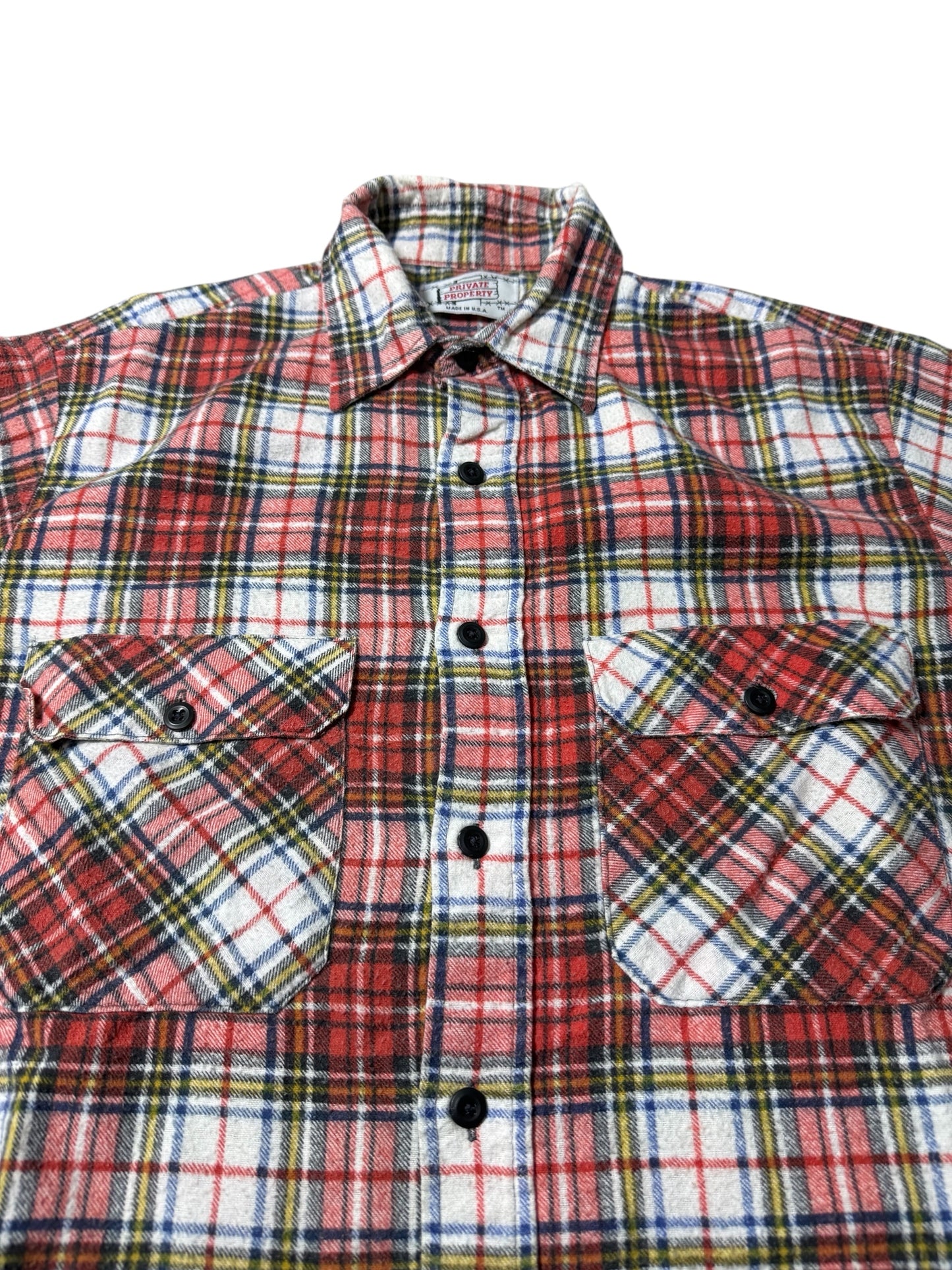 Vintage 1980s–1990s Private Property Plaid Flannel Work Shirt