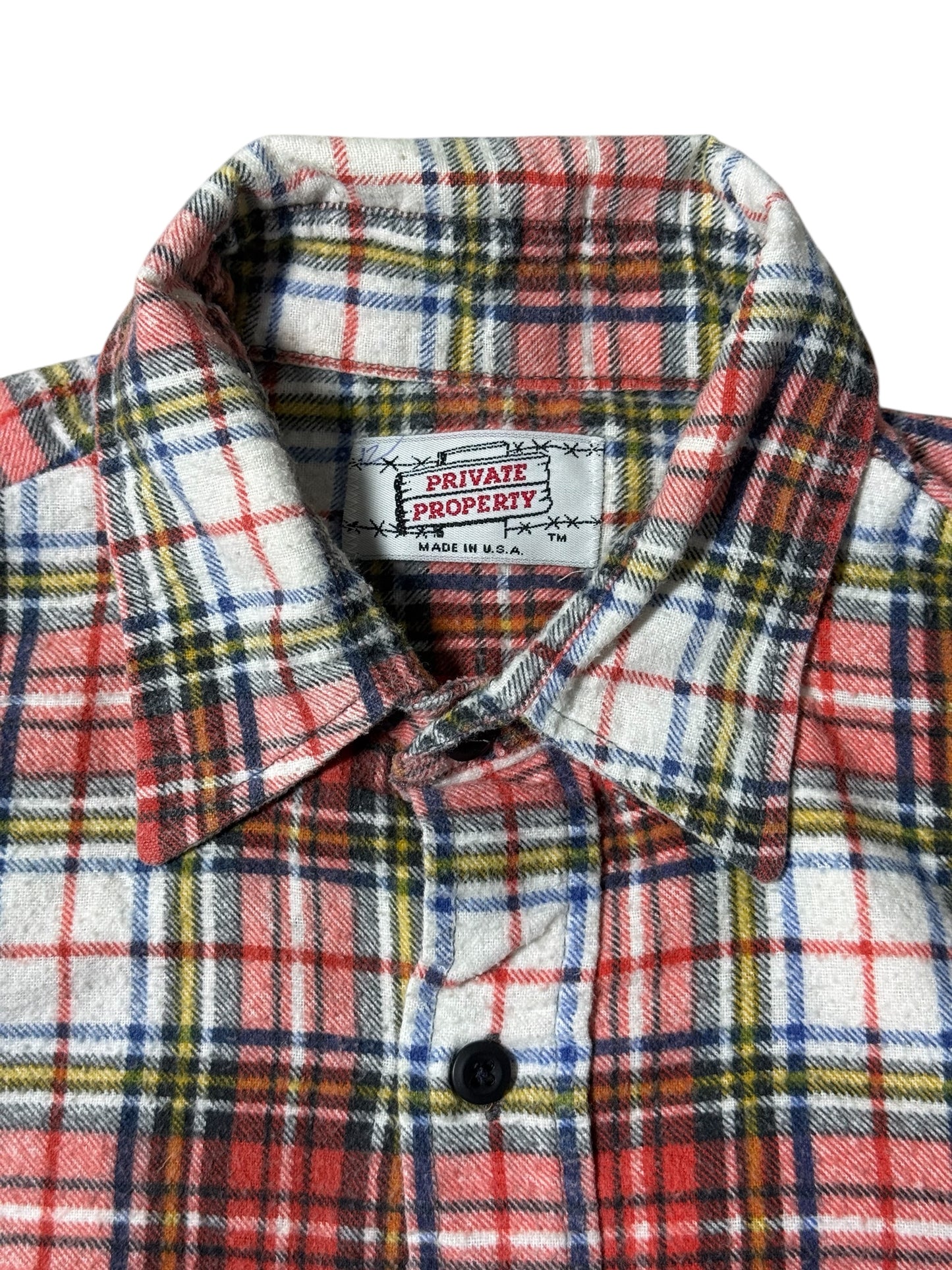 Vintage 1980s–1990s Private Property Plaid Flannel Work Shirt
