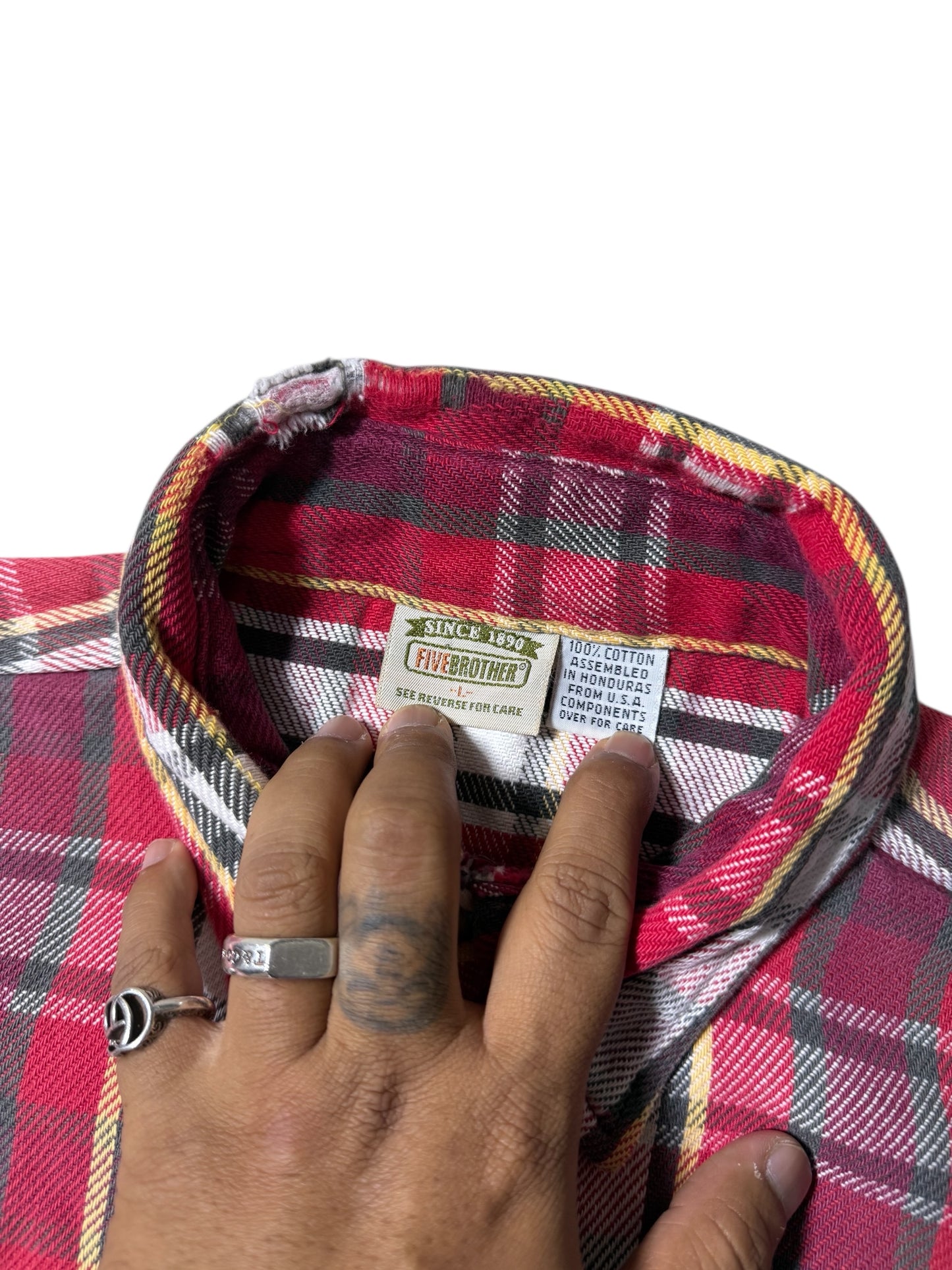 Vintage 1990s Five Brother Red Plaid Flannel Shirt