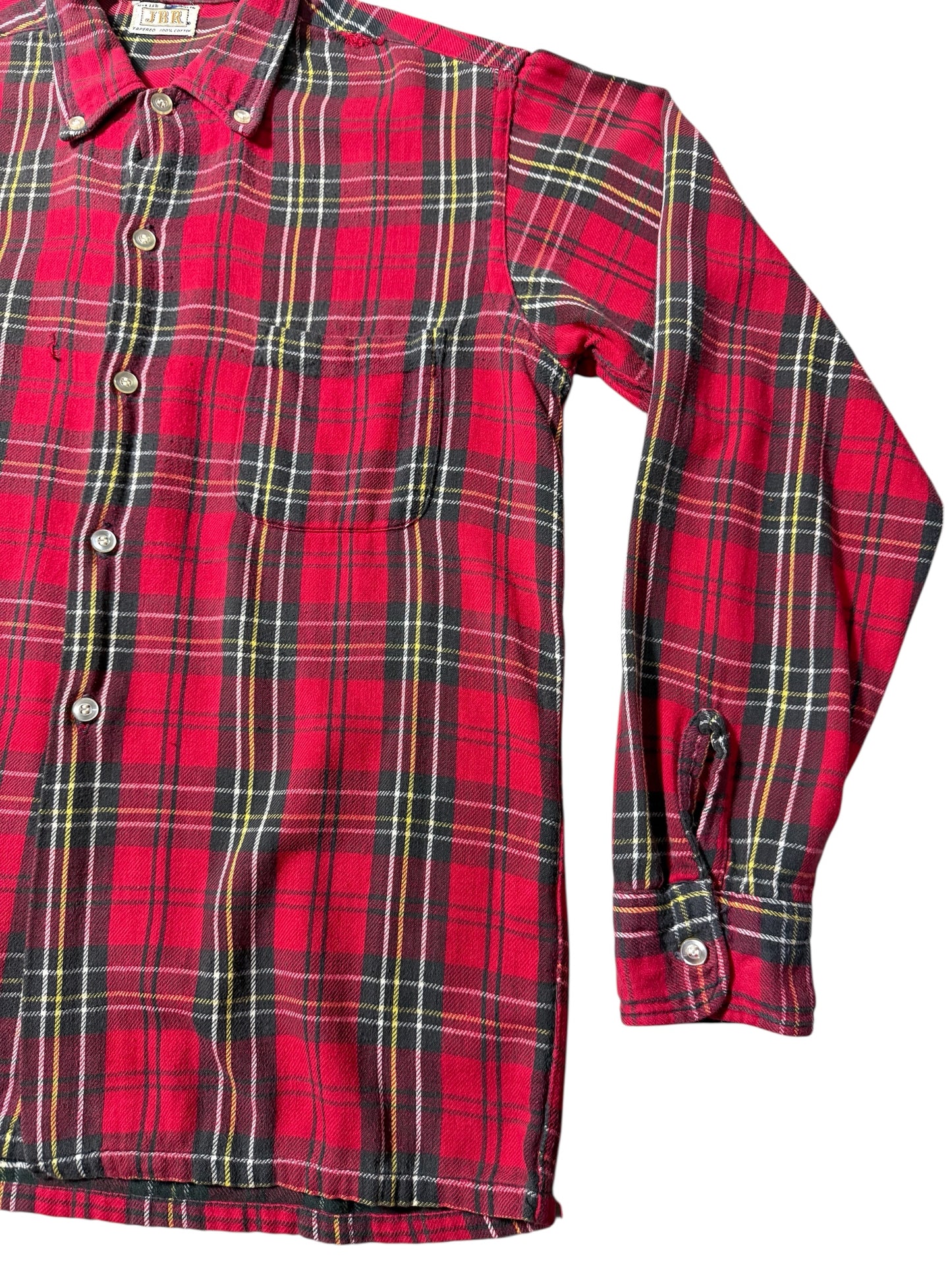 Vintage 1960s-70s JBR Kids Red Plaid Button Down Shirt Cotton