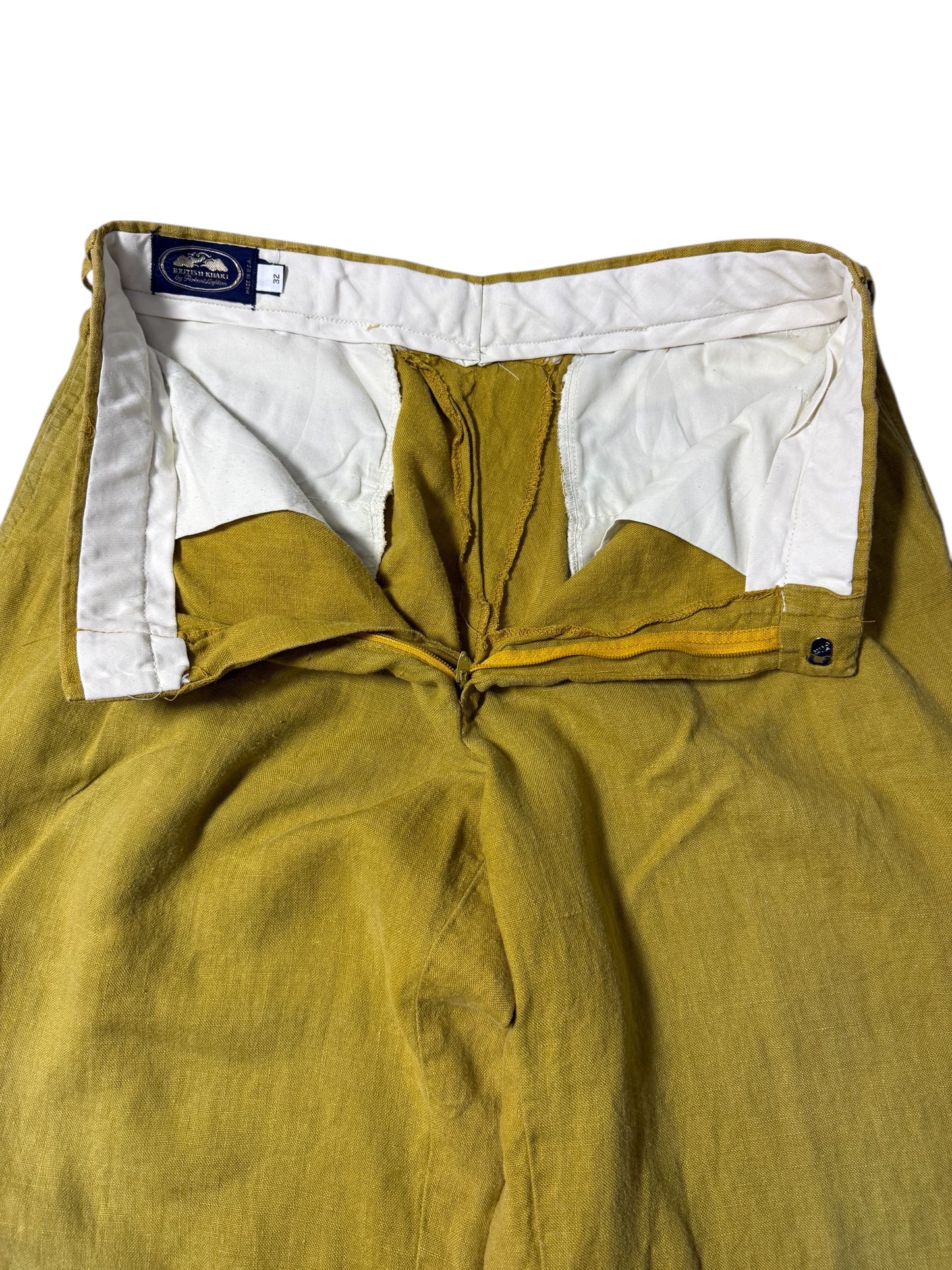 Vintage 1970s British Khaki by Robert Lighton Linen Trousers High Rise Made in USA