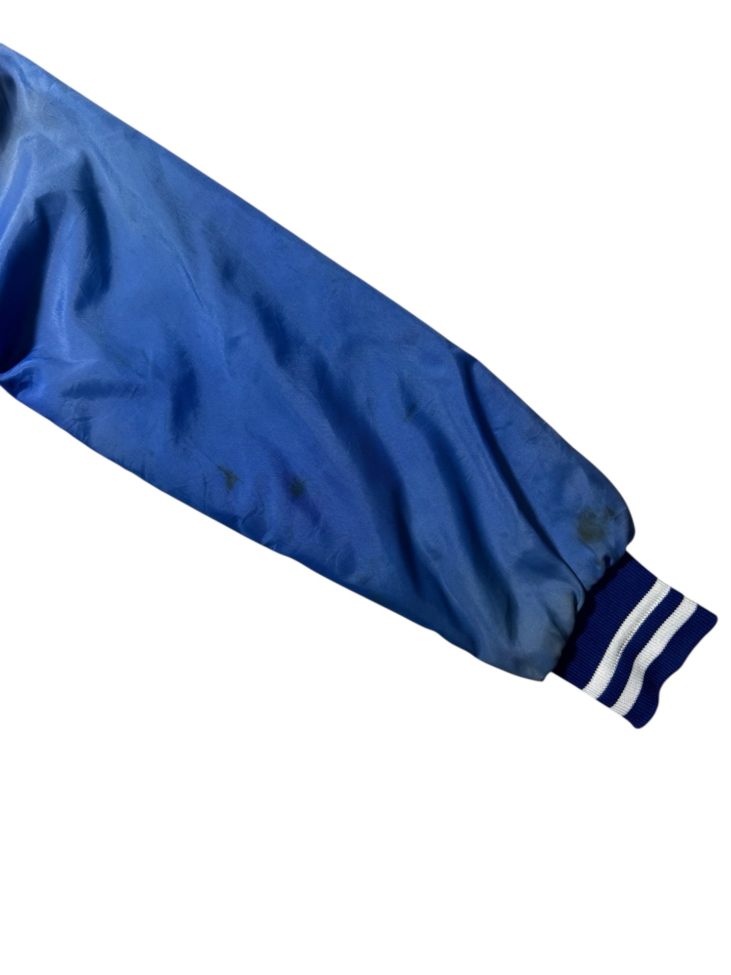 Vintage 1970s-80s Holloway Blue Satin Varsity Jacket Embroidery