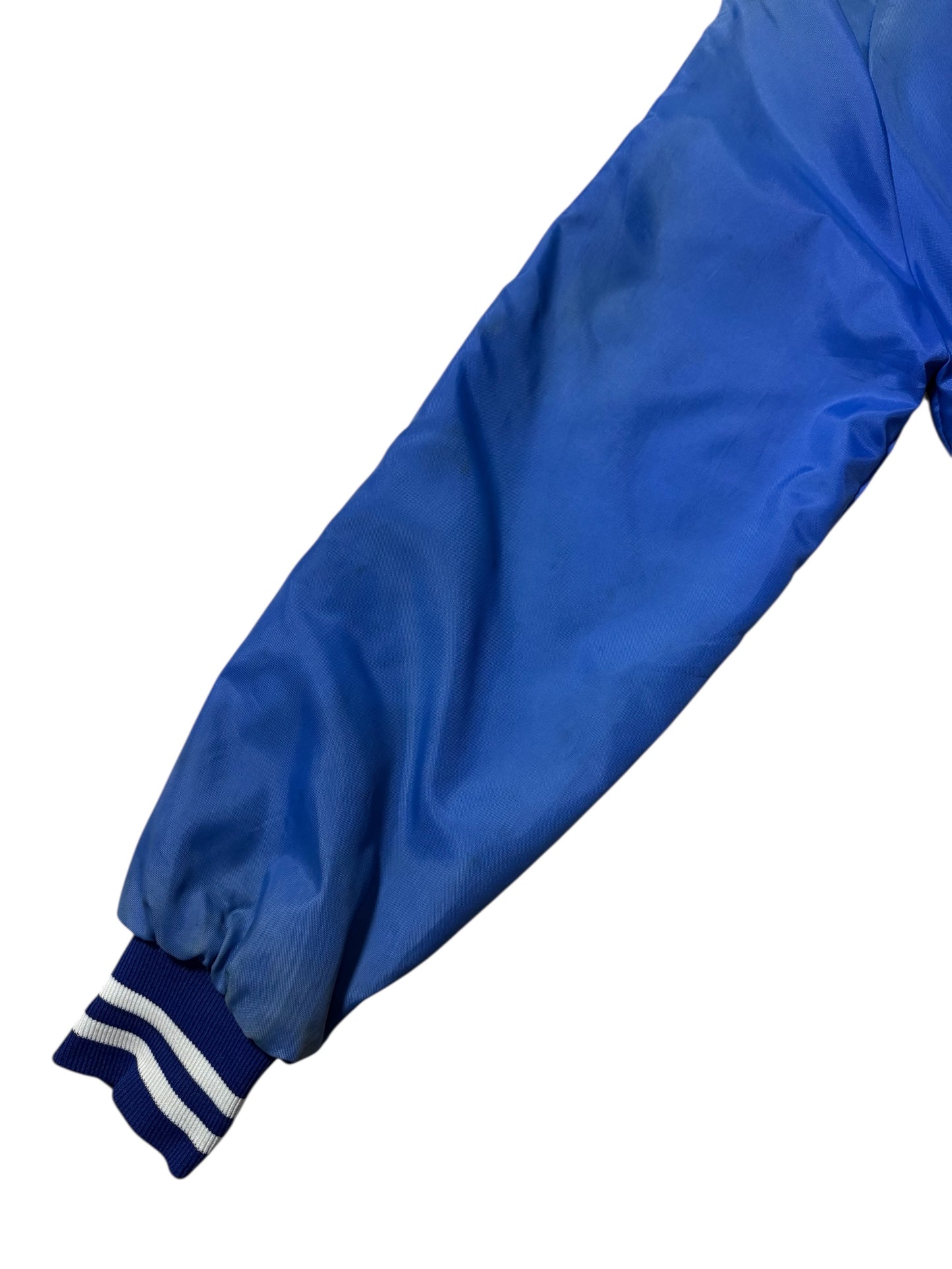 Vintage 1970s-80s Holloway Blue Satin Varsity Jacket Embroidery