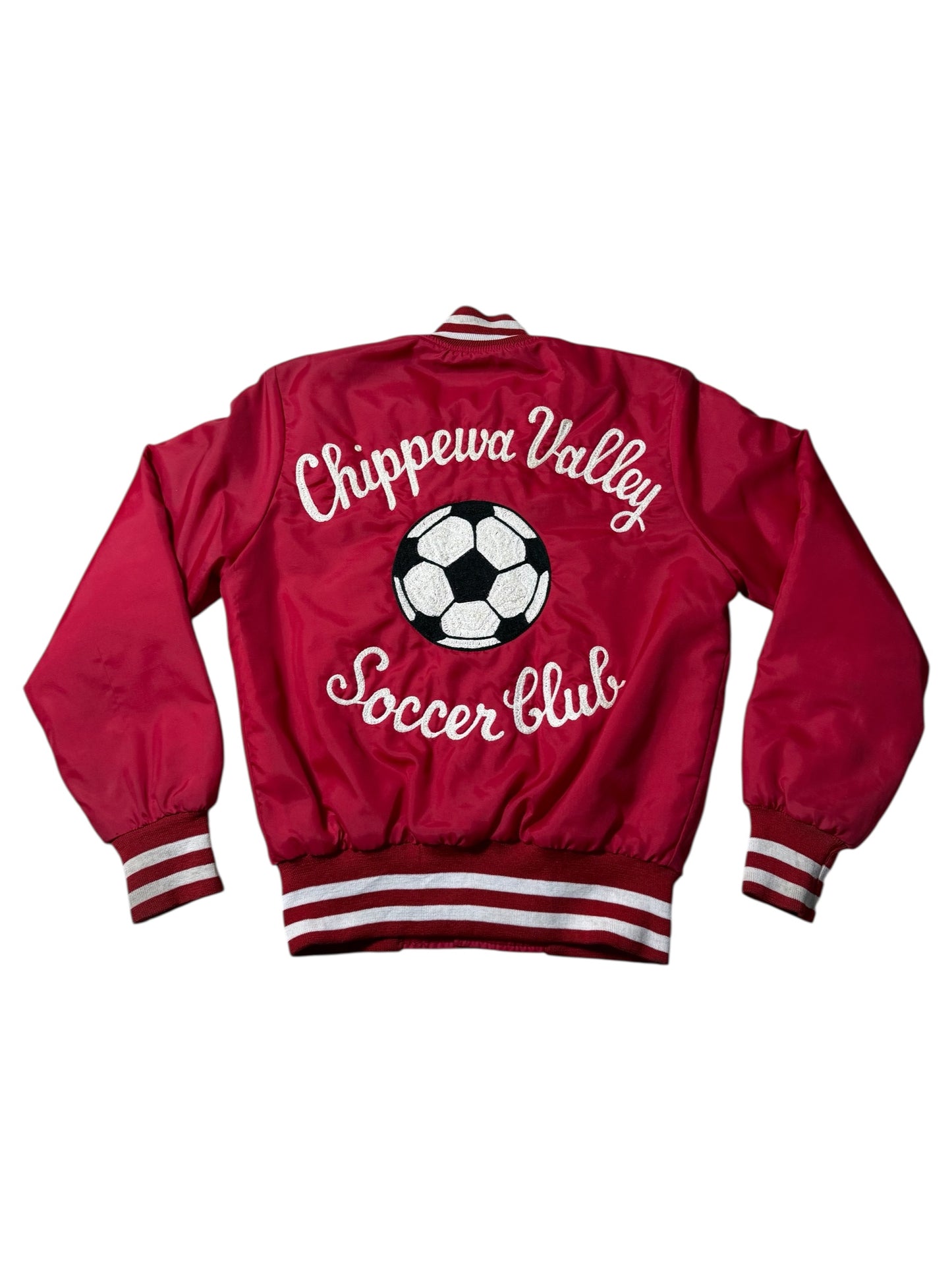 Vintage 1970s-80s Holloway Varsity Jacket Chippewa Valley Soccer Club Red USA