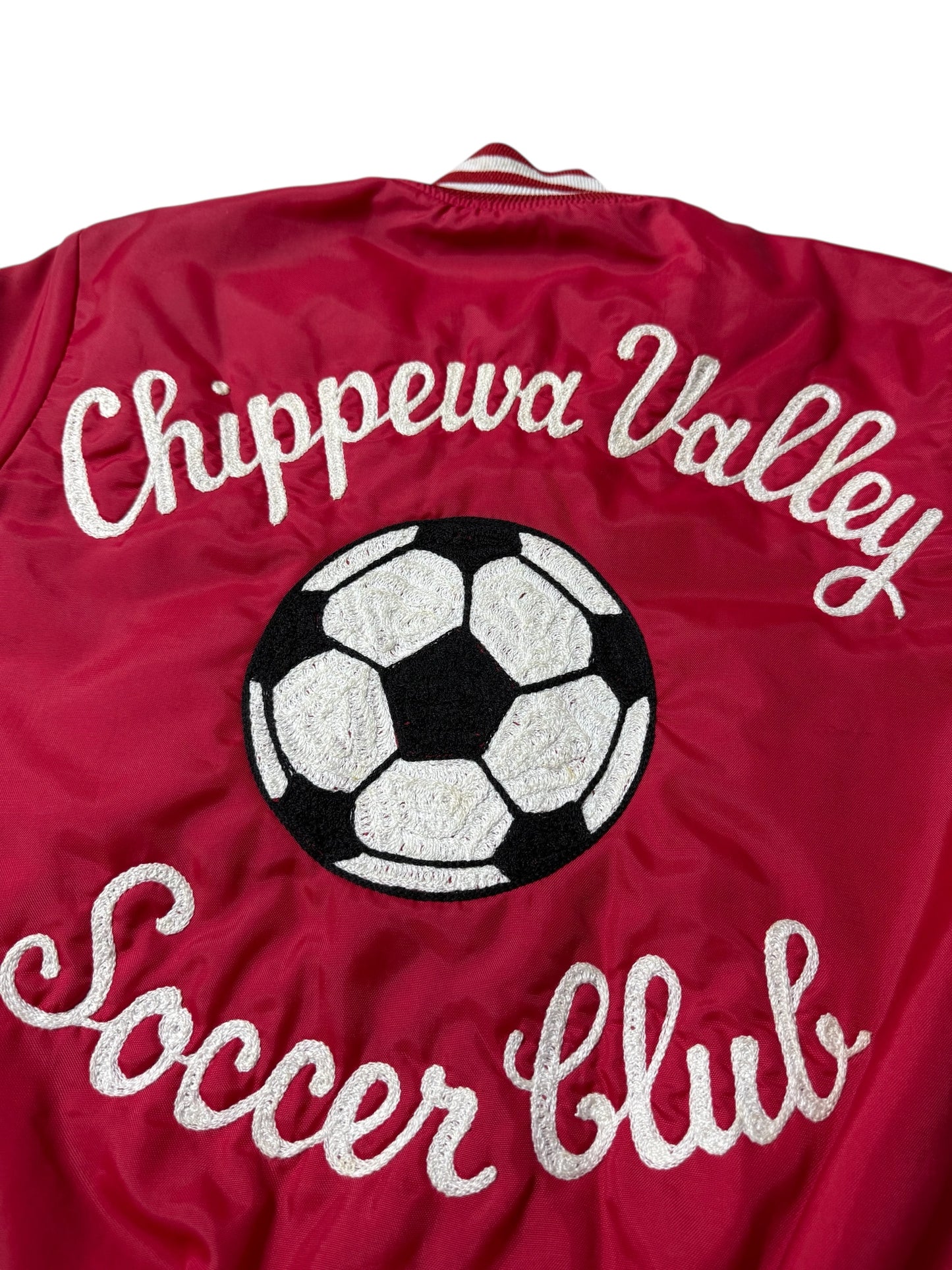 Vintage 1970s-80s Holloway Varsity Jacket Chippewa Valley Soccer Club Red USA