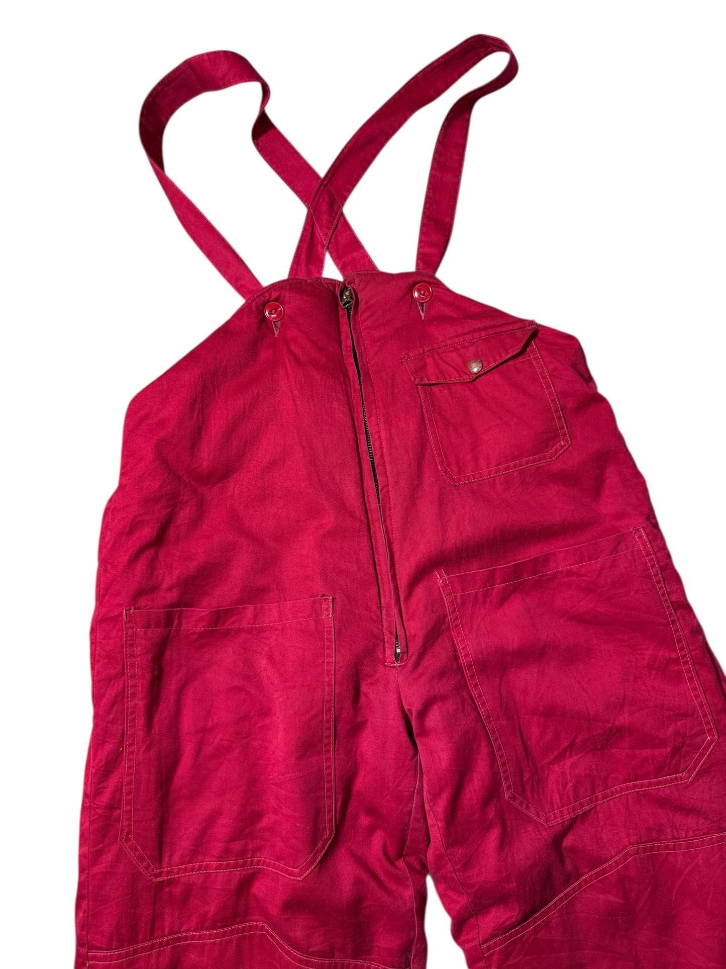 Vintage 1940s-50s Insulated Work Overalls Red Canvas Quilted Lining USA