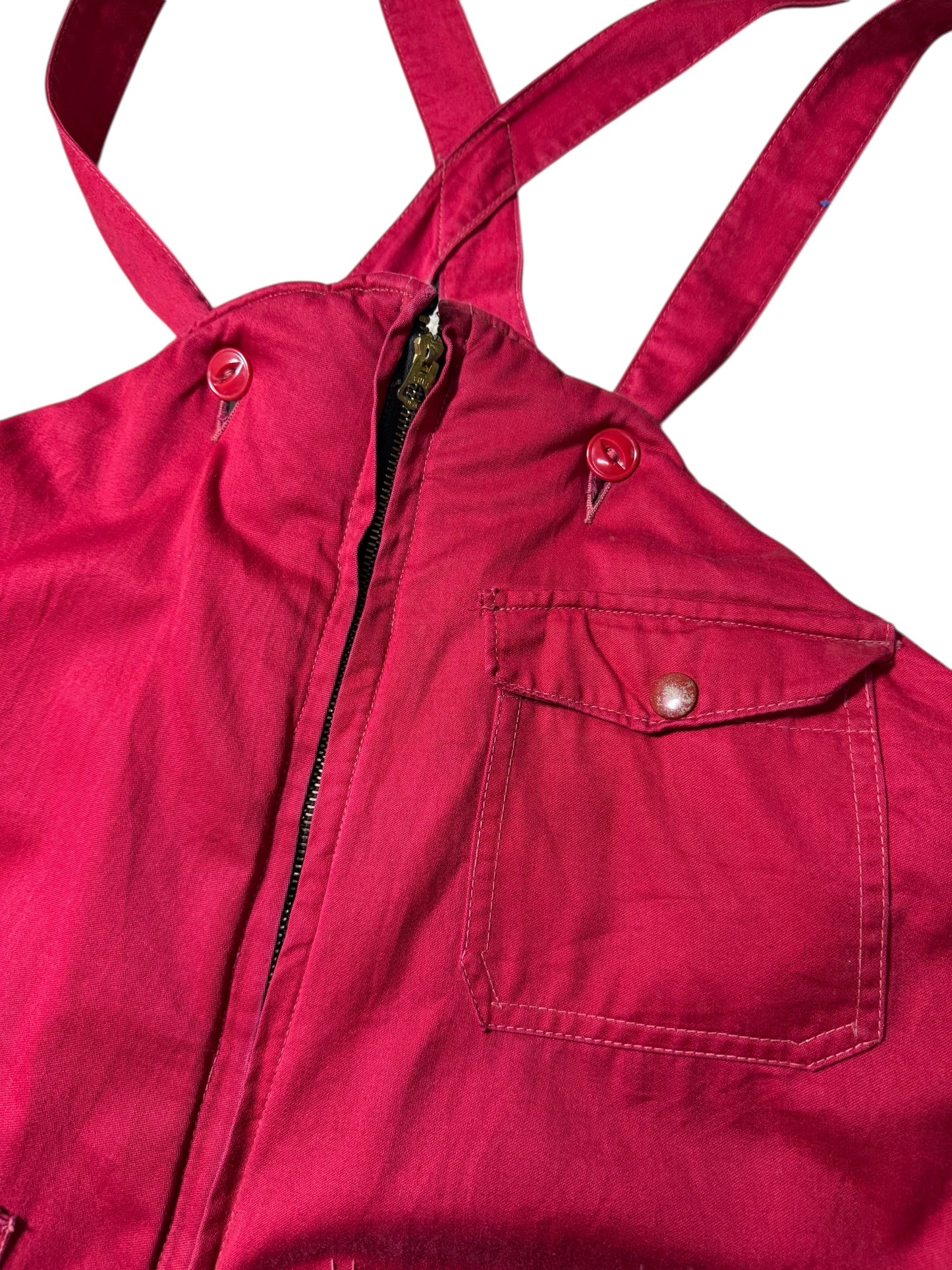 Vintage 1940s-50s Insulated Work Overalls Red Canvas Quilted Lining USA