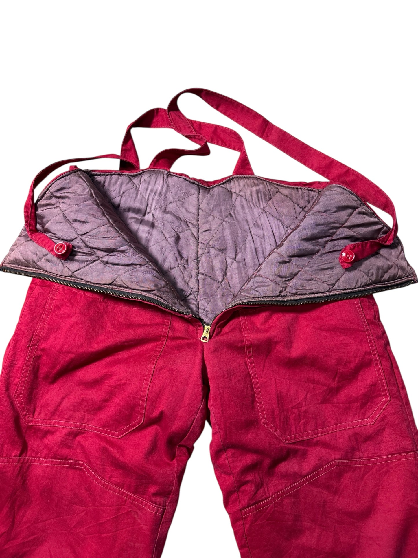Vintage 1940s-50s Insulated Work Overalls Red Canvas Quilted Lining USA