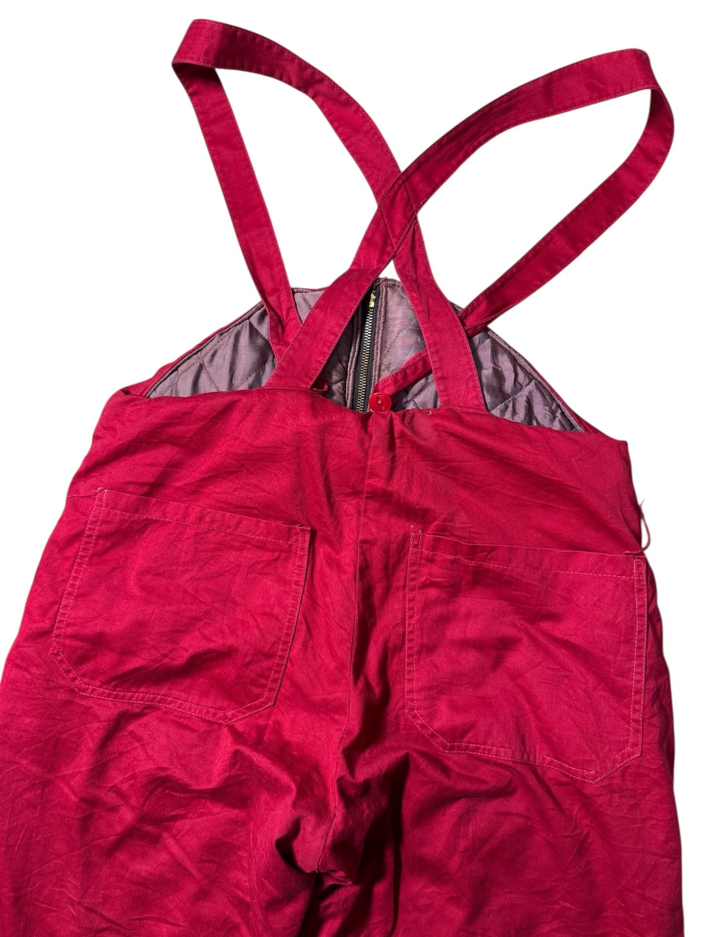 Vintage 1940s-50s Insulated Work Overalls Red Canvas Quilted Lining USA