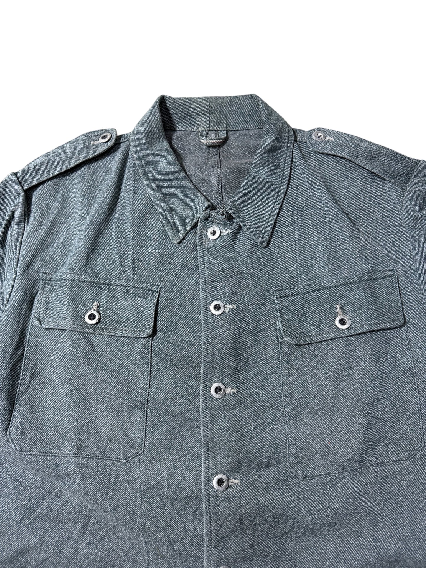 Vintage 1960s-70s European Military Style Work Jacket Grey Denim