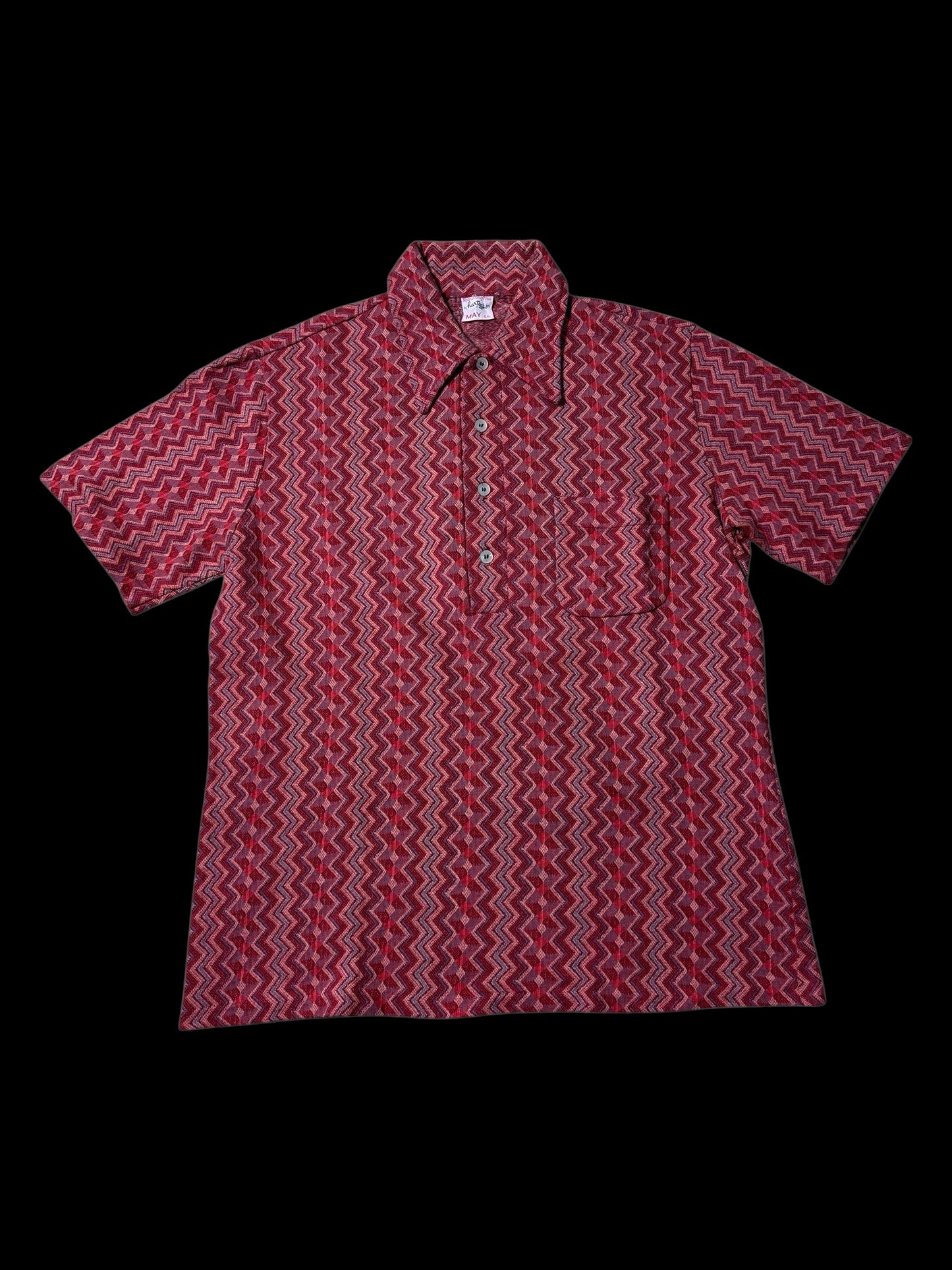 True Vintage 1950s–60s Hartog for May Co Woven Jacquard Shirt Zigzag Pattern