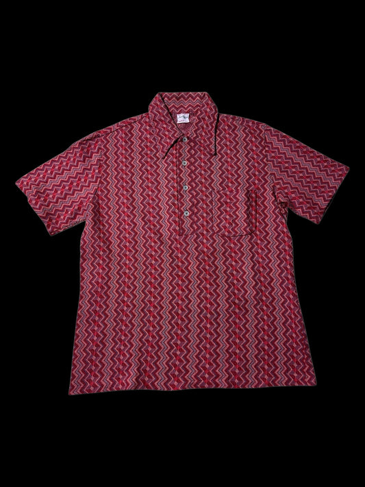 True Vintage 1950s–60s Hartog for May Co Woven Jacquard Shirt Zigzag Pattern