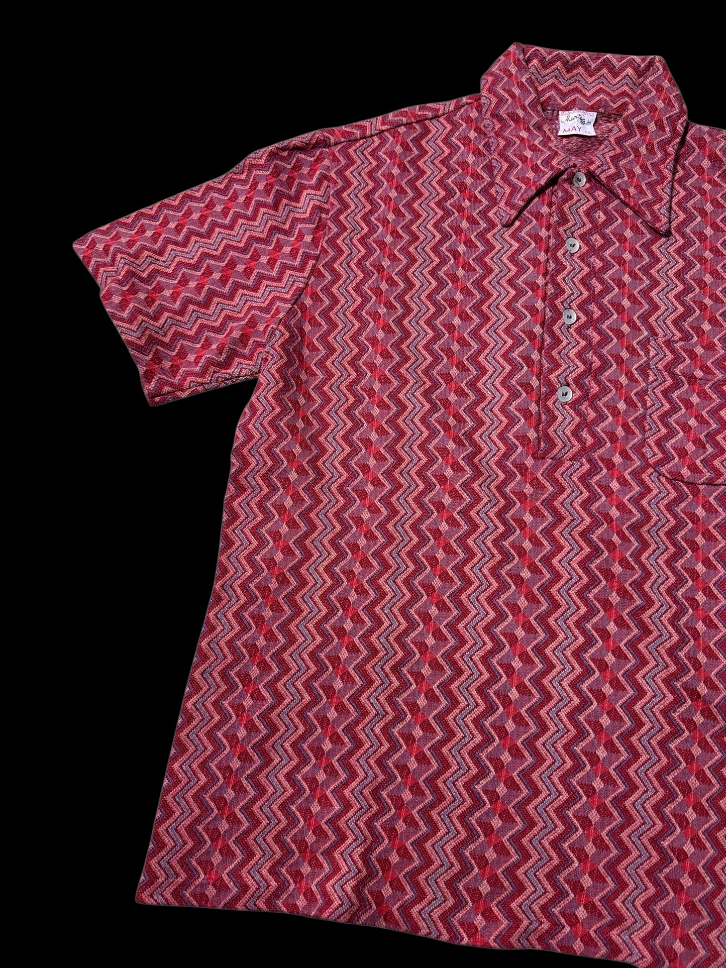 True Vintage 1950s–60s Hartog for May Co Woven Jacquard Shirt Zigzag Pattern