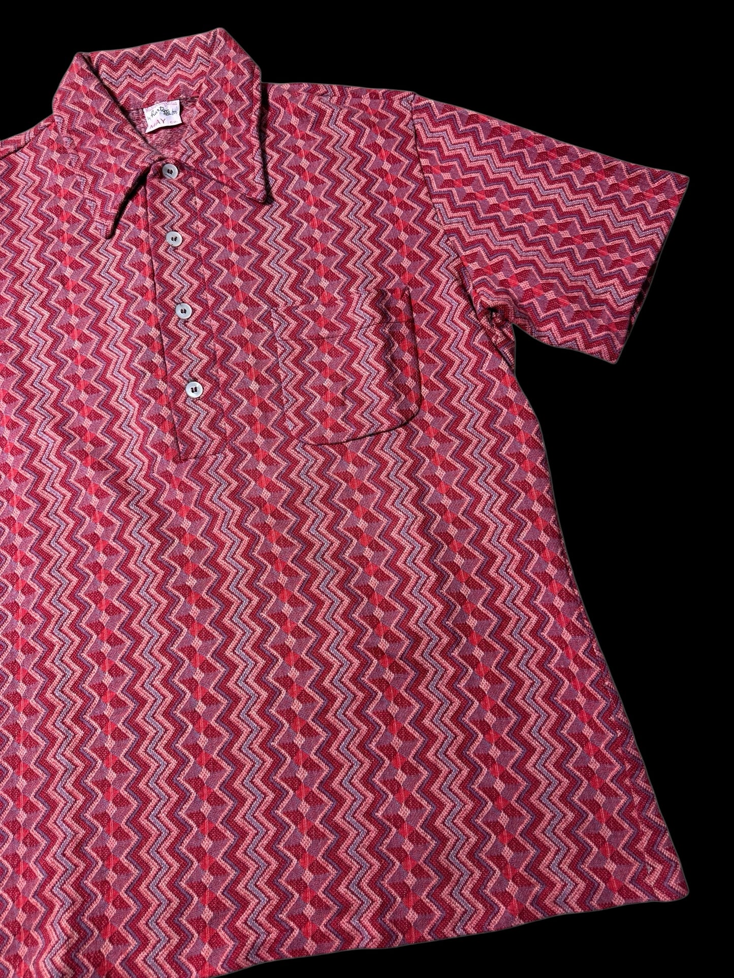 True Vintage 1950s–60s Hartog for May Co Woven Jacquard Shirt Zigzag Pattern