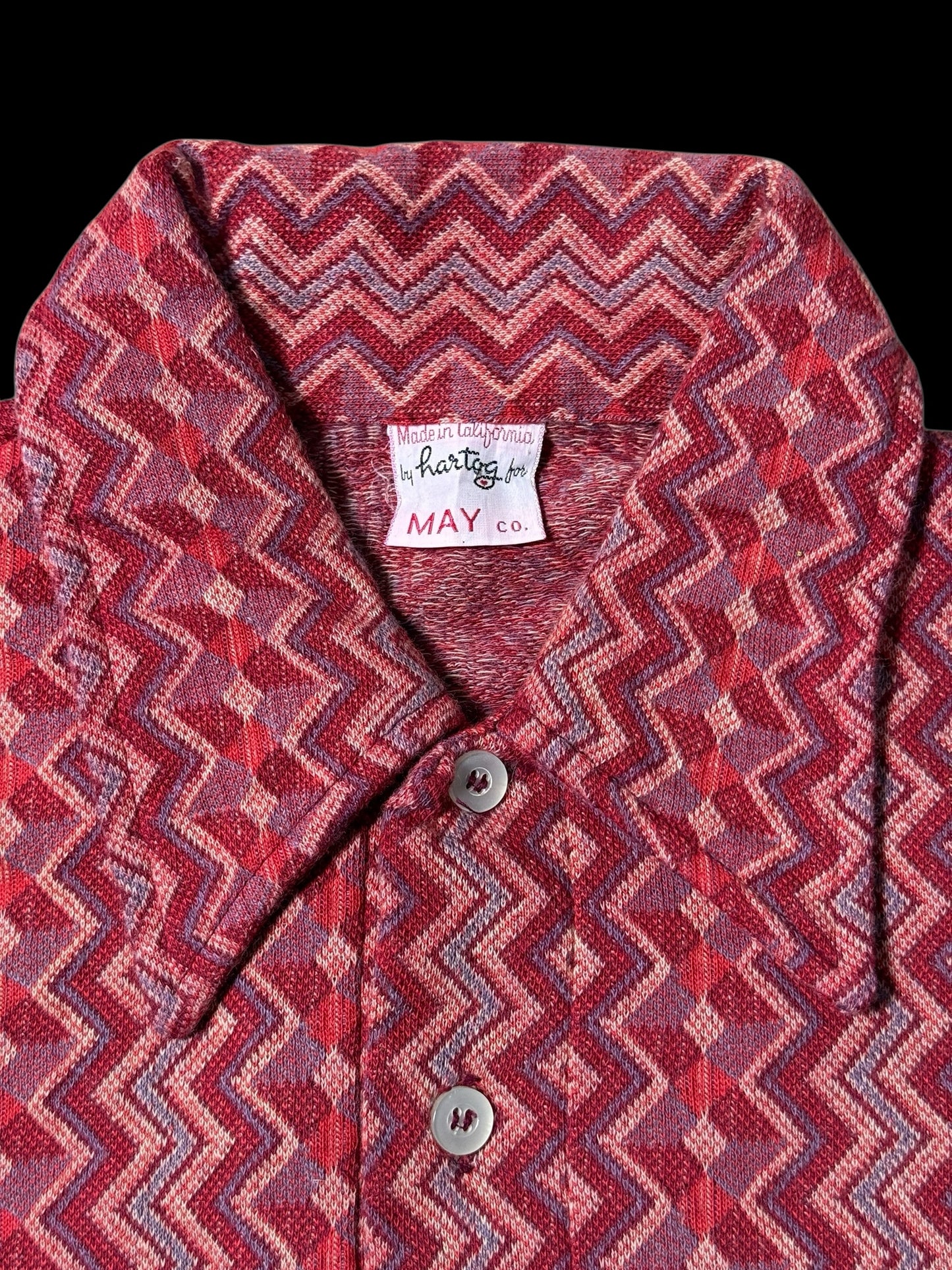 True Vintage 1950s–60s Hartog for May Co Woven Jacquard Shirt Zigzag Pattern