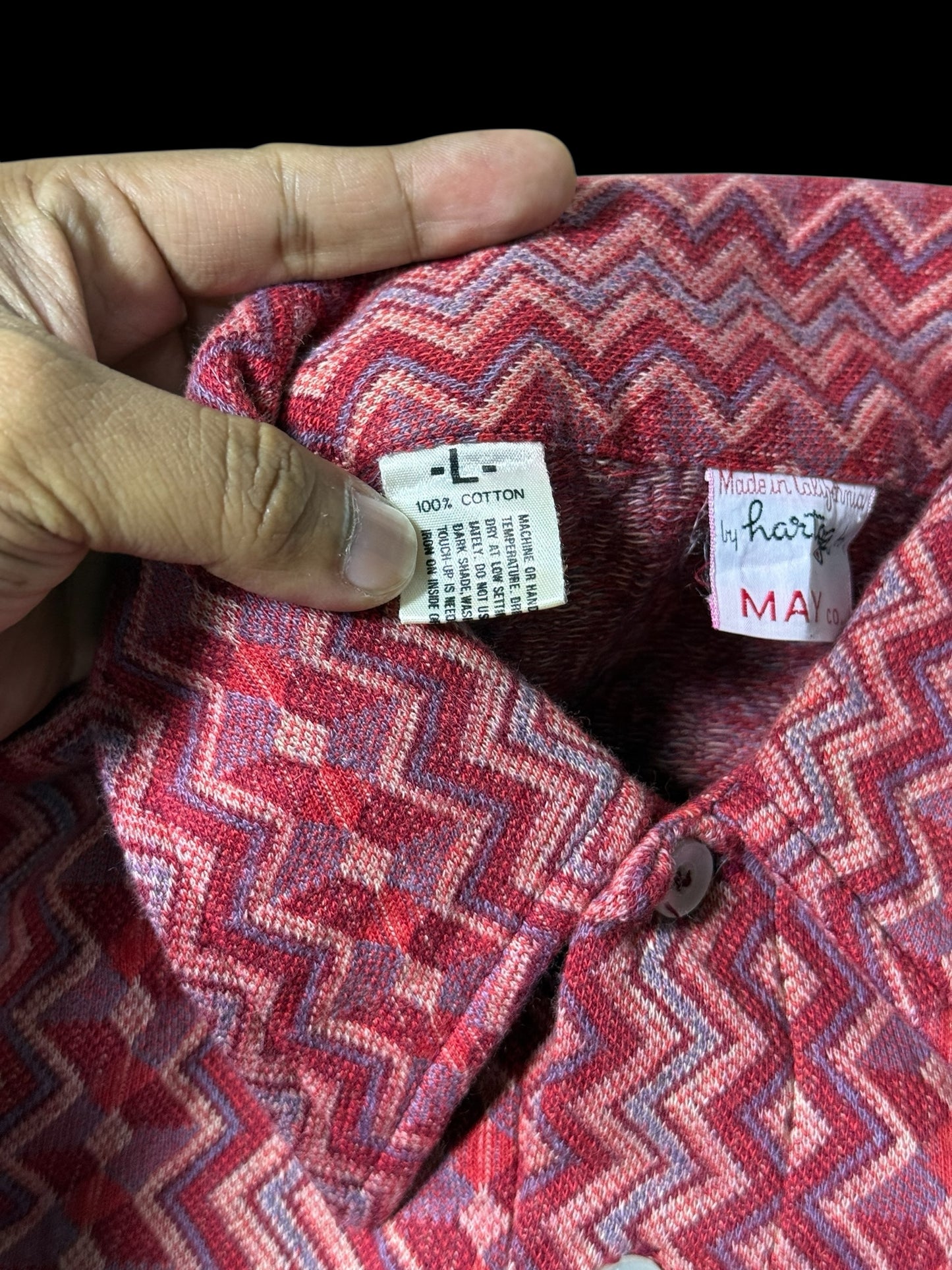 True Vintage 1950s–60s Hartog for May Co Woven Jacquard Shirt Zigzag Pattern