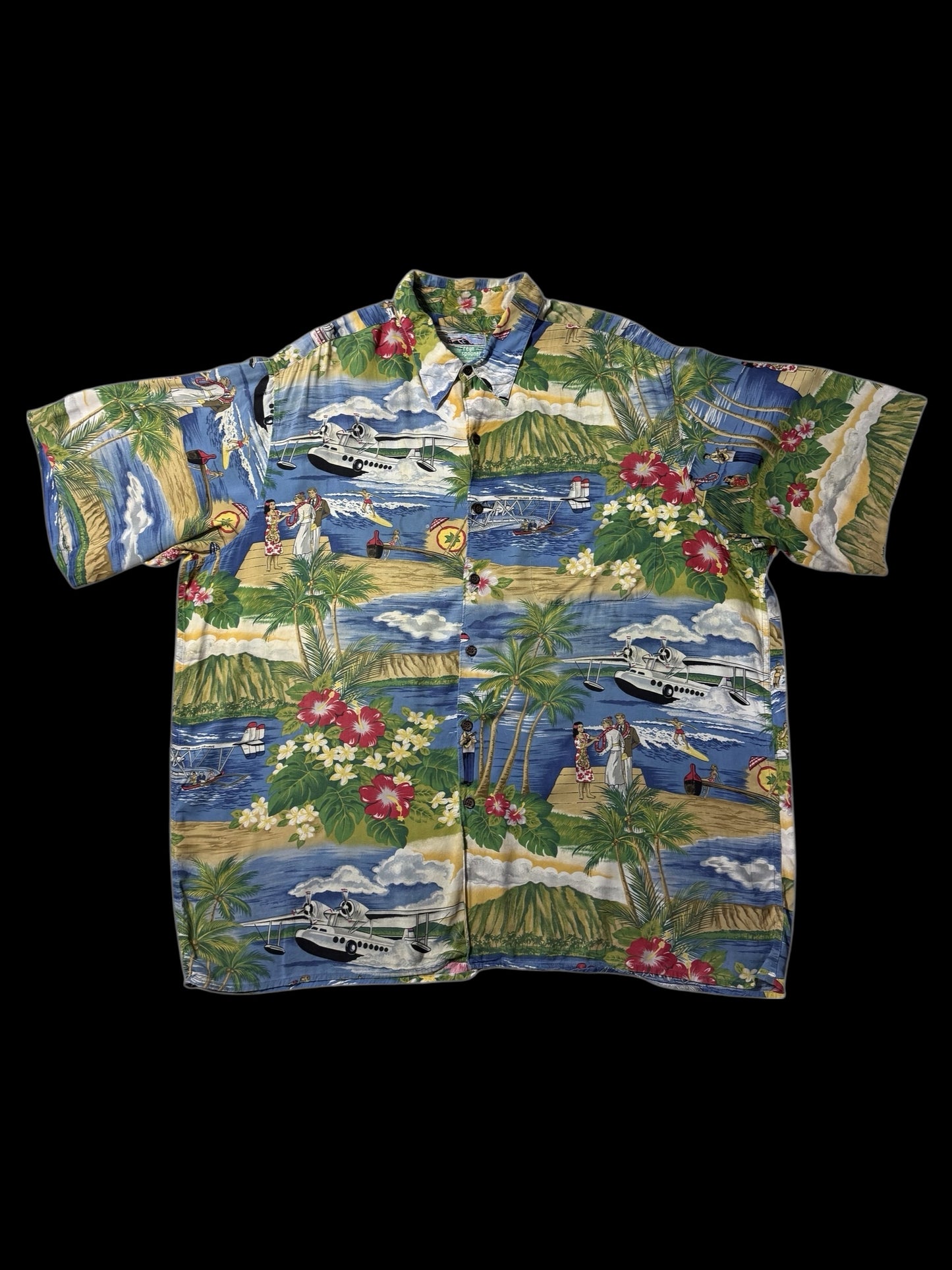 Vintage 1990s Reyn Spooner Rayon Hawaiian Aloha Shirt Scenic Print