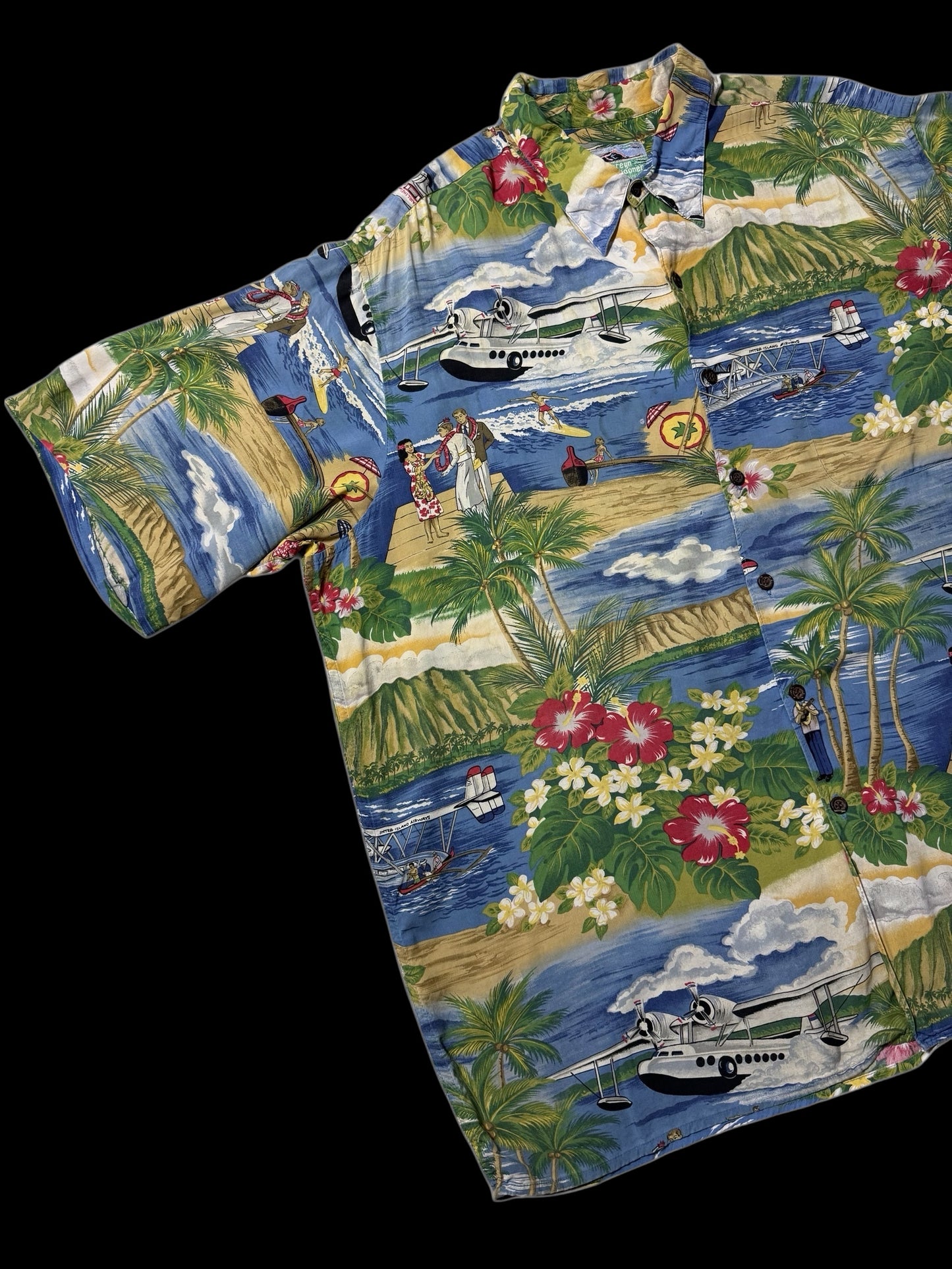 Vintage 1990s Reyn Spooner Rayon Hawaiian Aloha Shirt Scenic Print