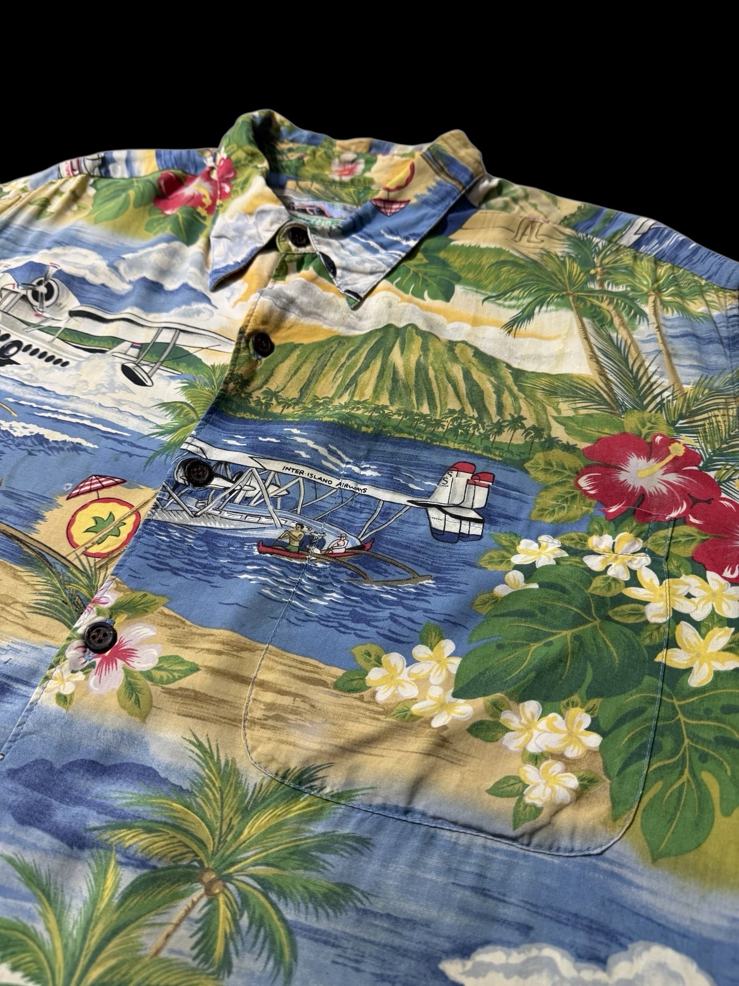 Vintage 1990s Reyn Spooner Rayon Hawaiian Aloha Shirt Scenic Print