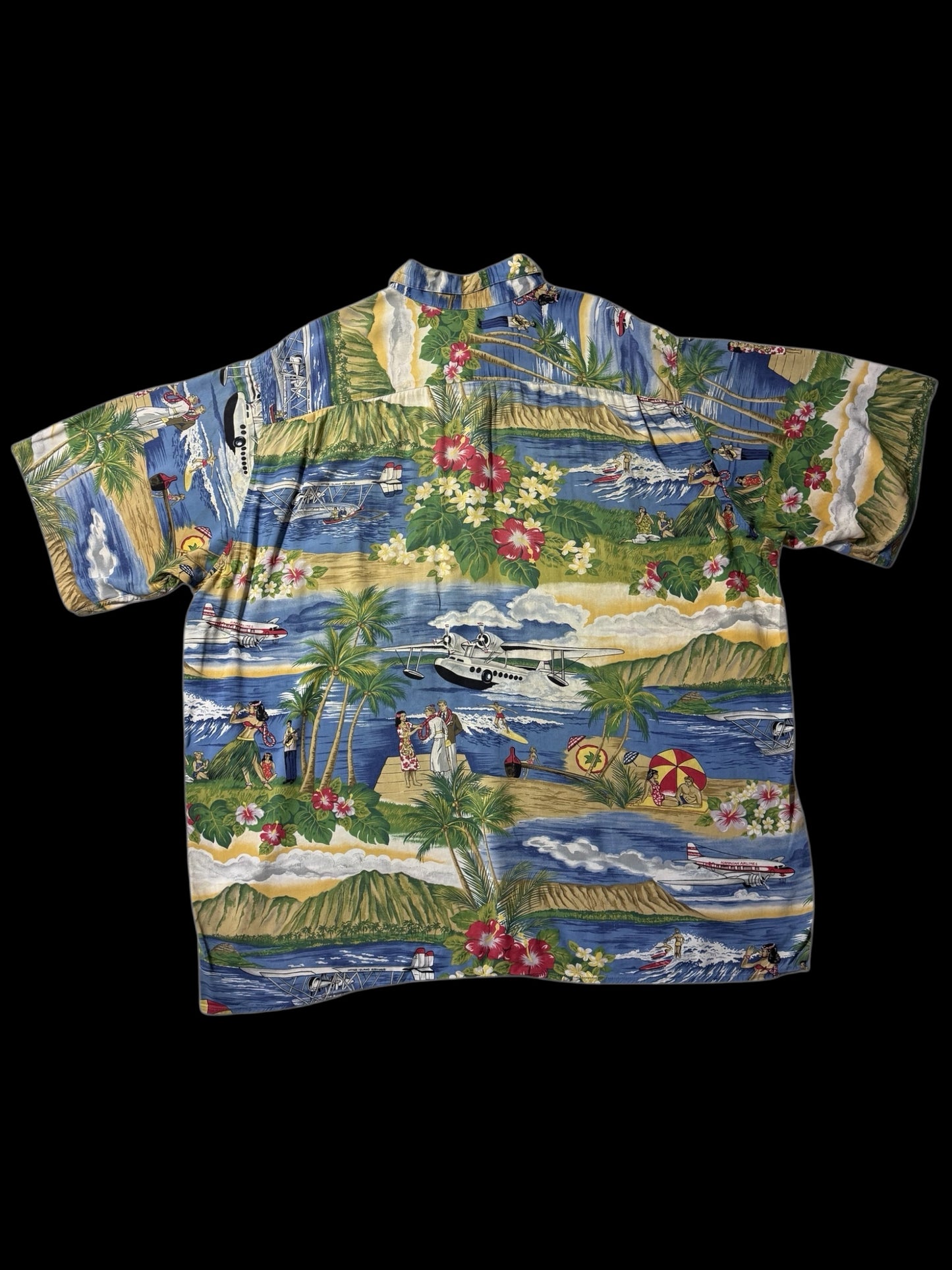 Vintage 1990s Reyn Spooner Rayon Hawaiian Aloha Shirt Scenic Print