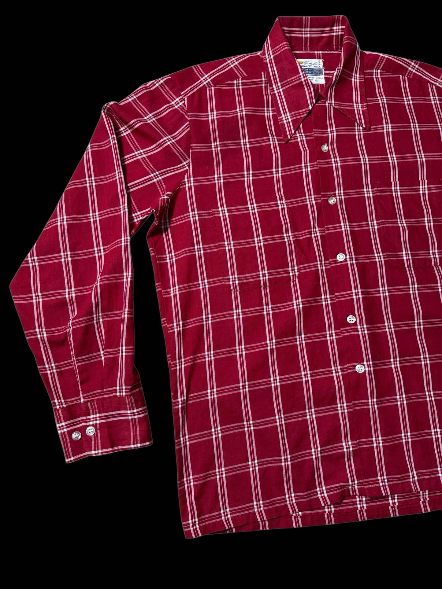 Vintage 1970s Grants Menswear Permanent Press Plaid Shirt