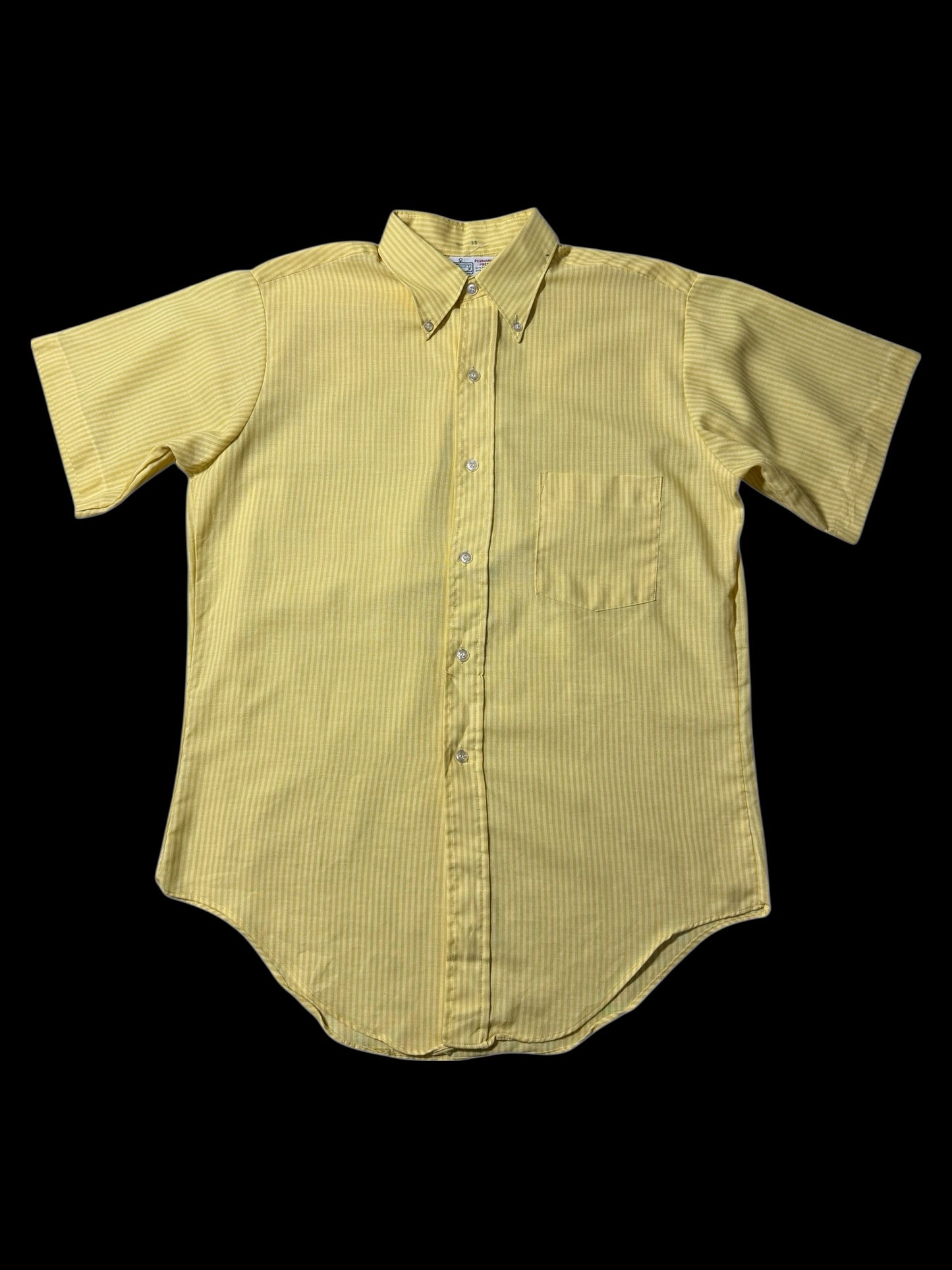 Vintage 1970s Kmart Permanent Press Button-Down Shirt Yellow Stripe