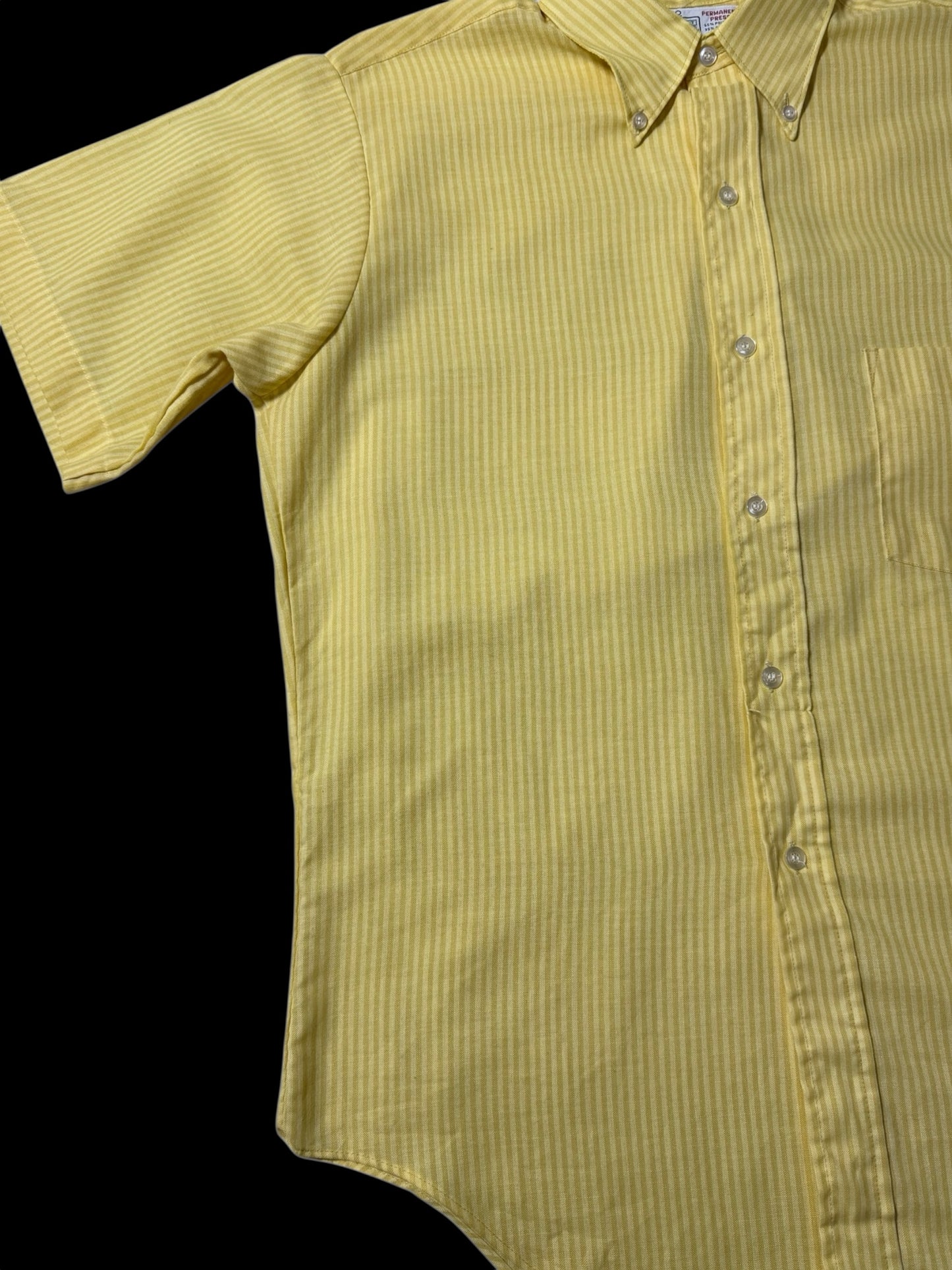Vintage 1970s Kmart Permanent Press Button-Down Shirt Yellow Stripe