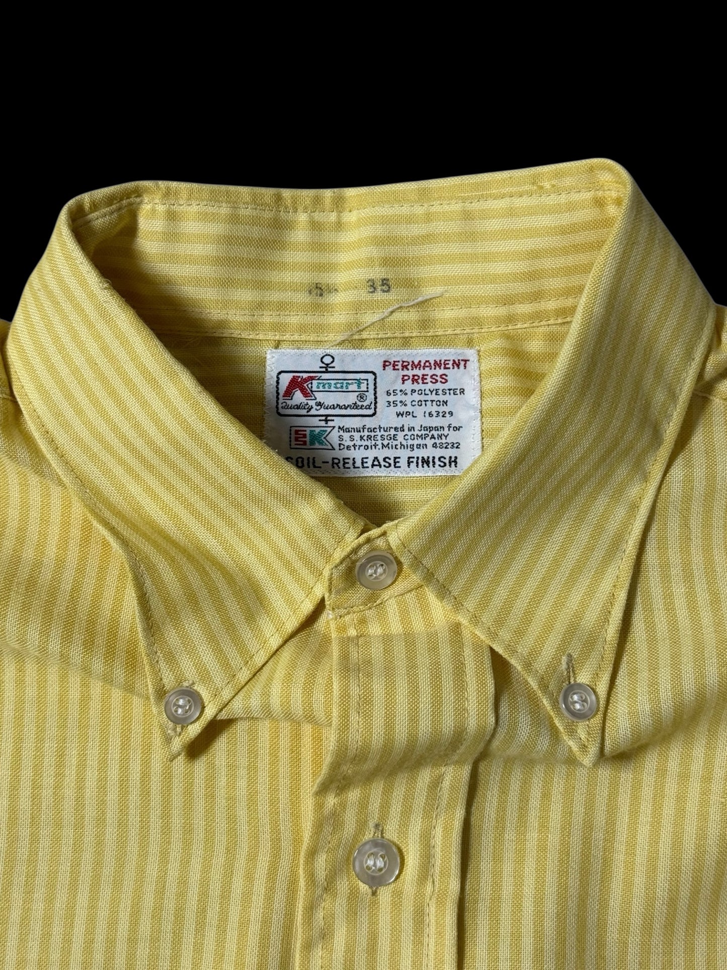 Vintage 1970s Kmart Permanent Press Button-Down Shirt Yellow Stripe