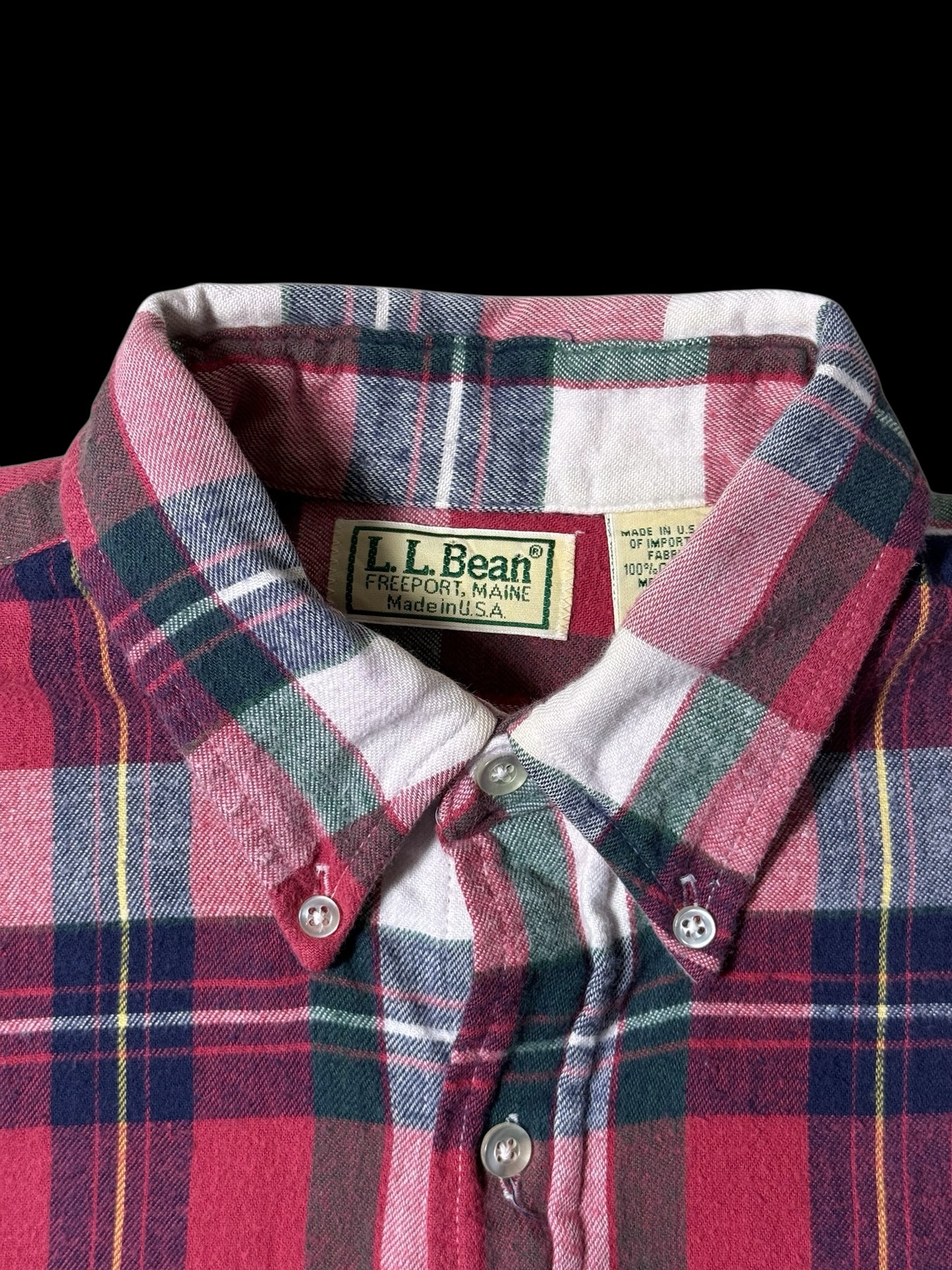 Vintage 1980s L.L.Bean Plaid Flannel Shirt Made in USA Button Down